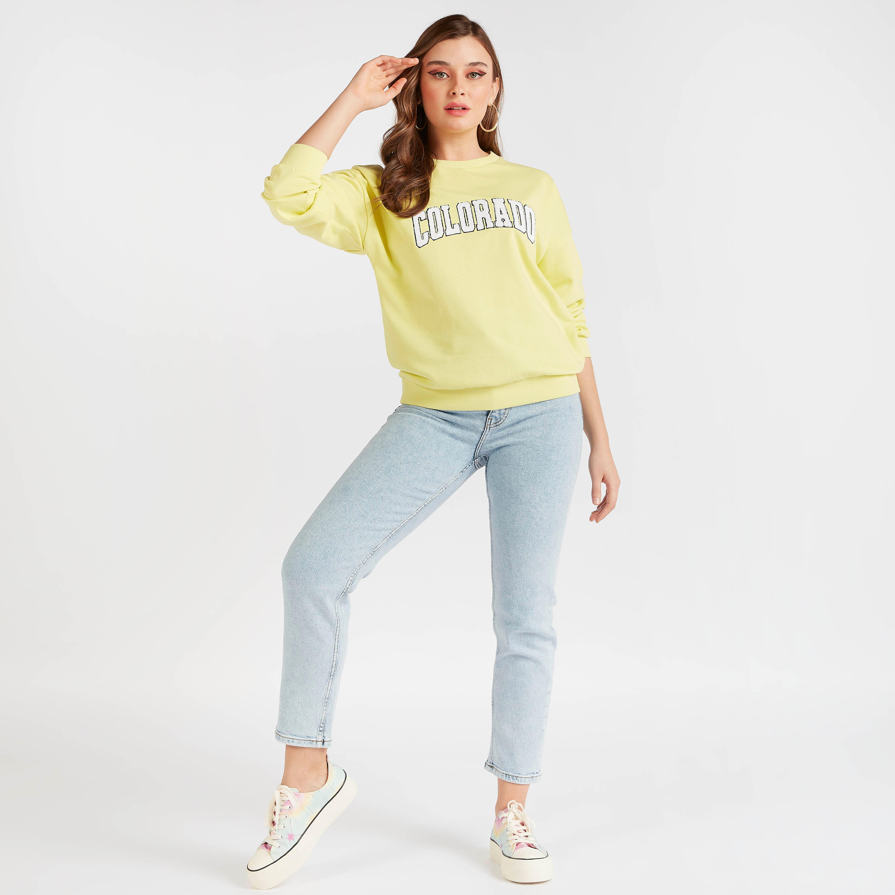 Textured Crew Neck Sweatshirt with Long Sleeves-women-winterwear-hoodiesandsweatshirts-sweatshirts-image-2