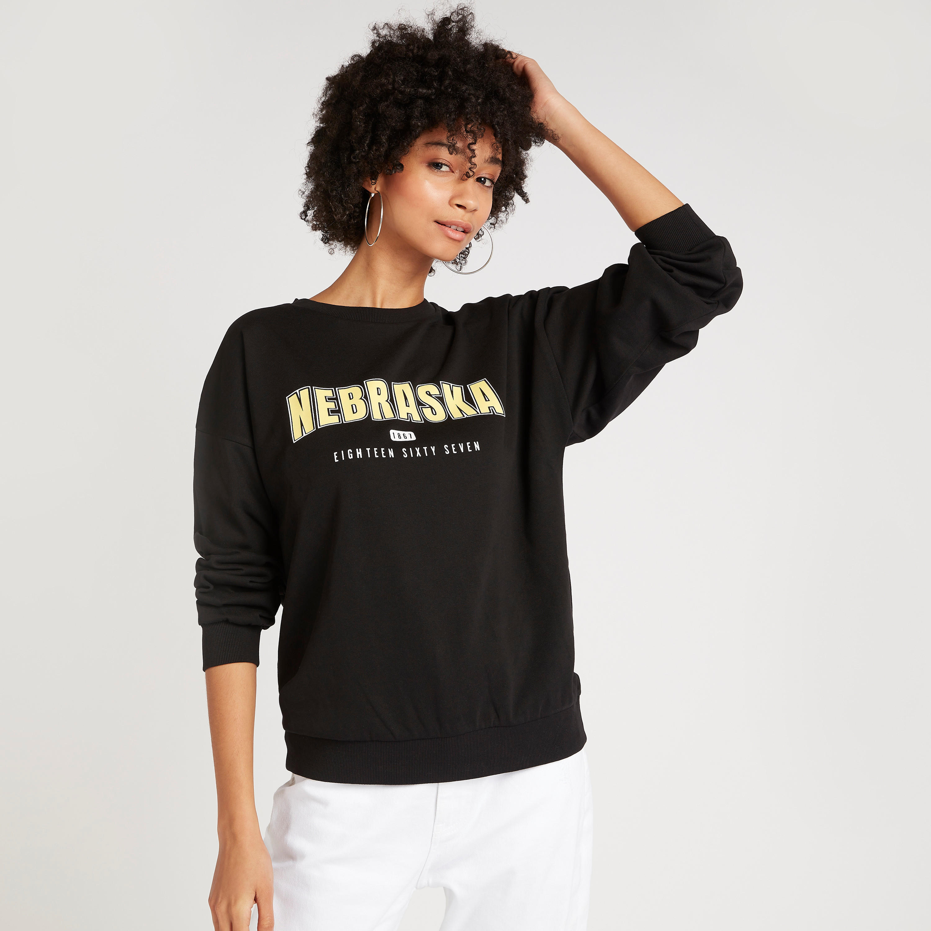 Printed Crew Neck Oversized Sweatshirt with Long Sleeves-women-winterwear-hoodiesandsweatshirts-sweatshirts-image-5