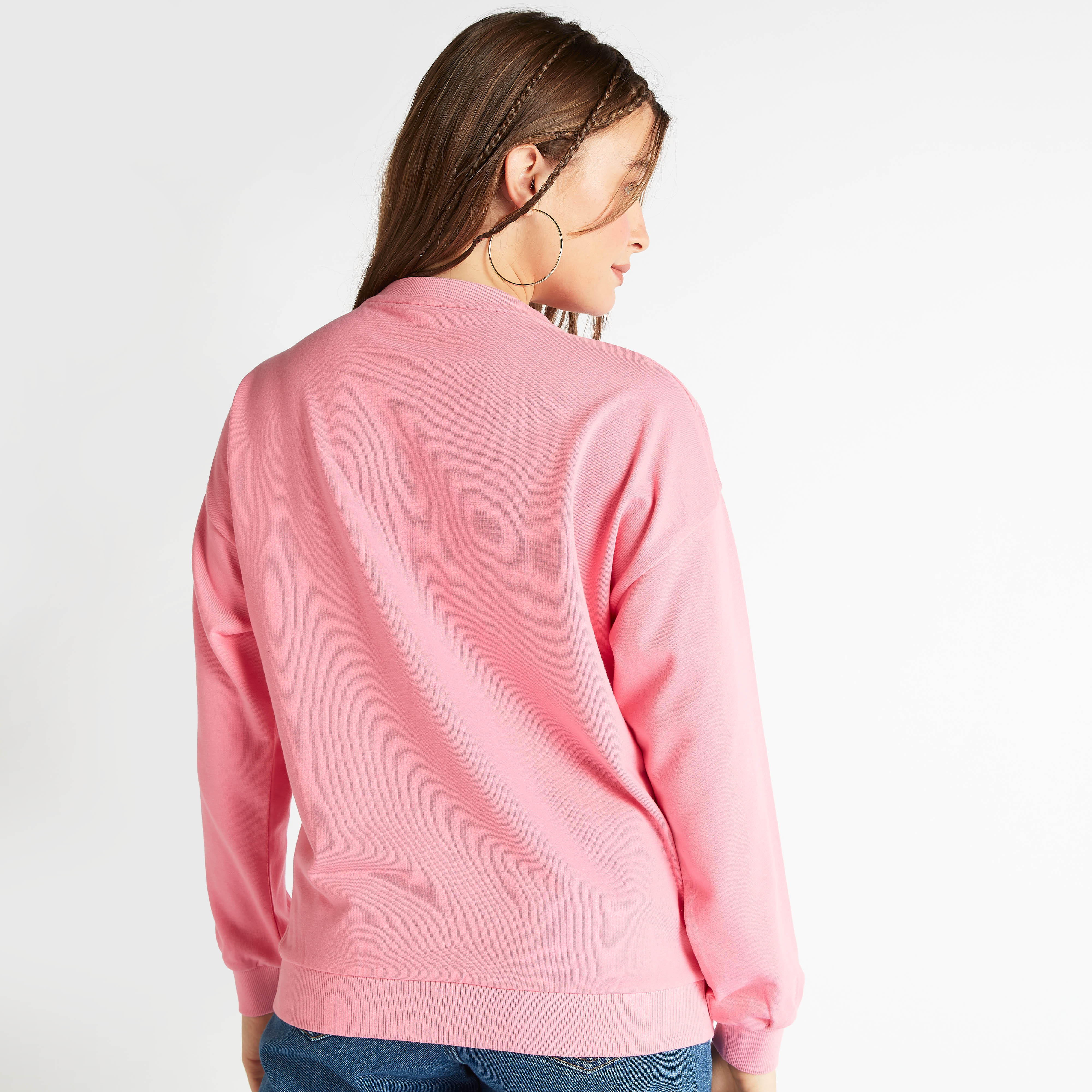 Embroidered Crew Neck Oversized Sweatshirt with Long Sleeves-women-winterwear-hoodiesandsweatshirts-sweatshirts-image-4