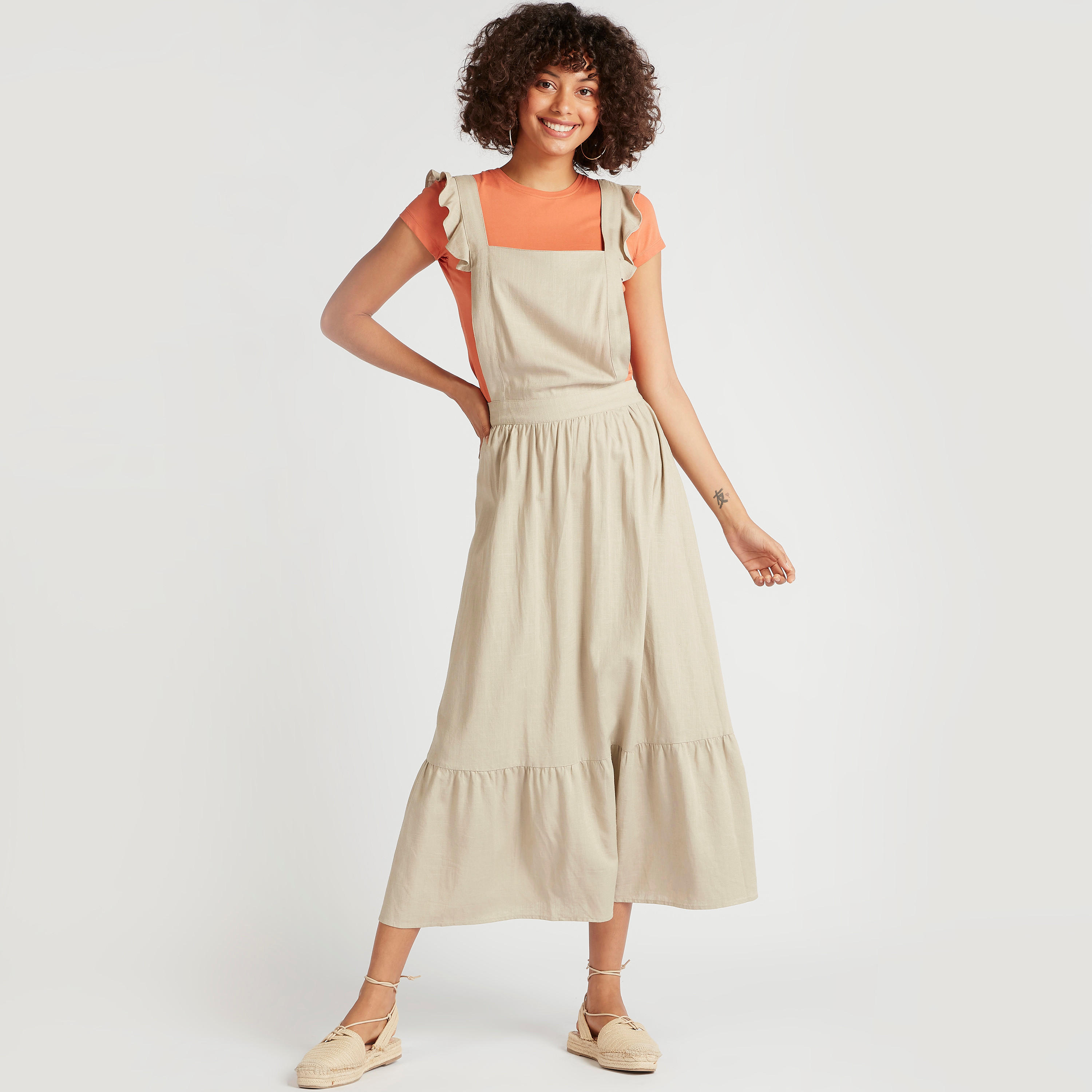 فستان طويل سادة إيه لاين دون أكمام بتفاصيل كشكشة-women-clothing-dresses-image-1