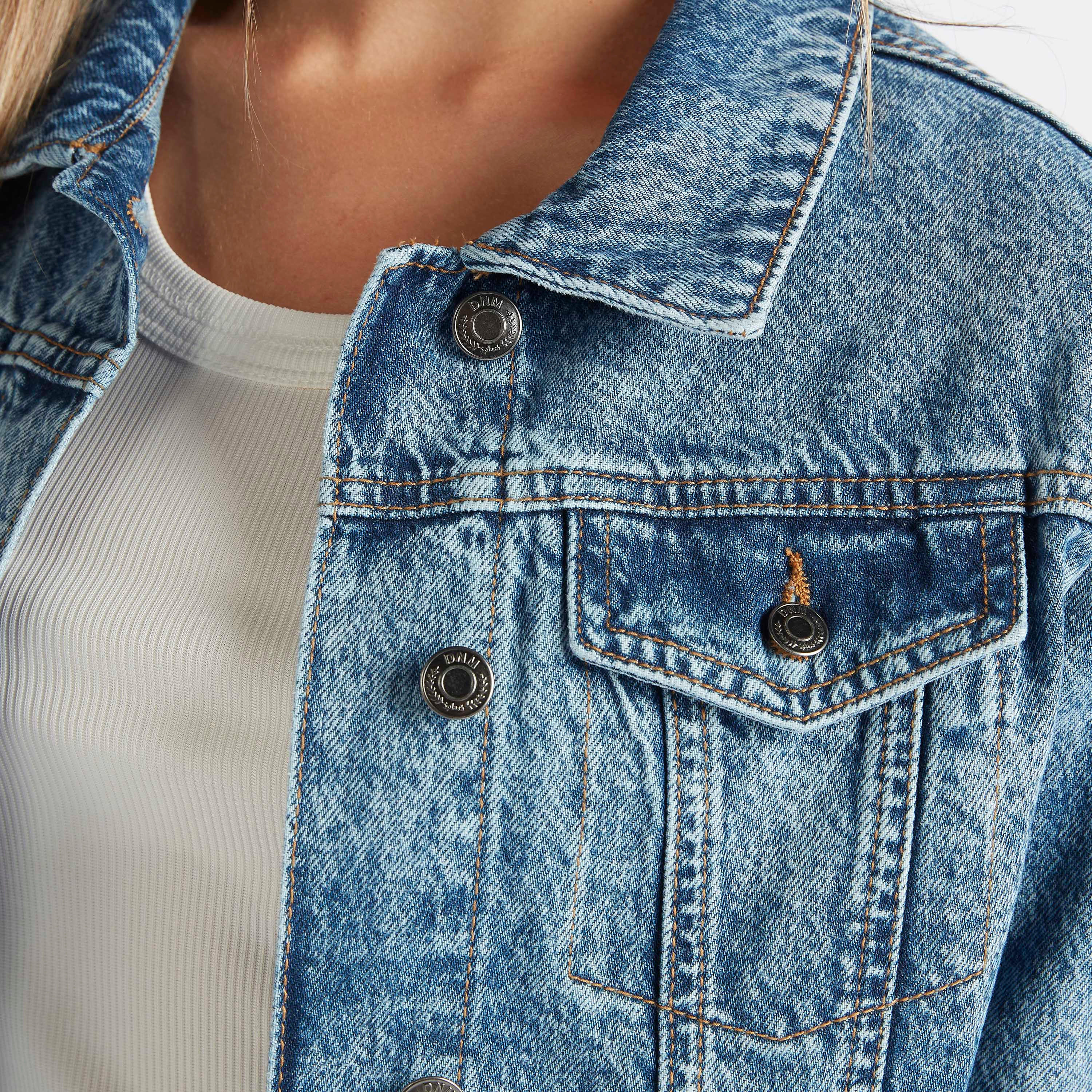جاكيت دنيم سادة بأكمام طويلة وزر إغلاق-women-winterwear-coatsandjackets-jackets-image-4