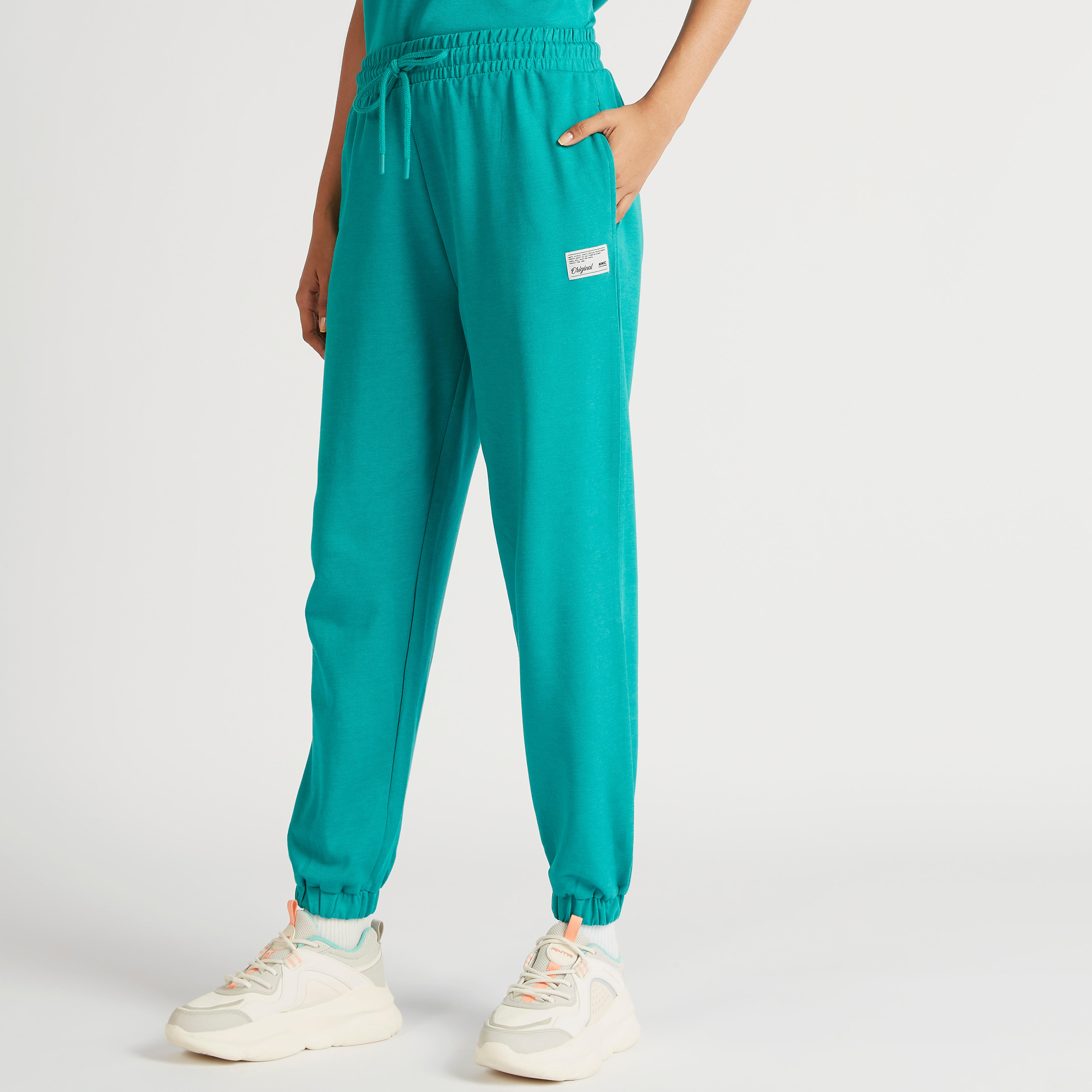 Solid Mid-Rise Joggers with Drawstring Closure and Pockets-women-clothing-bottoms-joggers-image-1