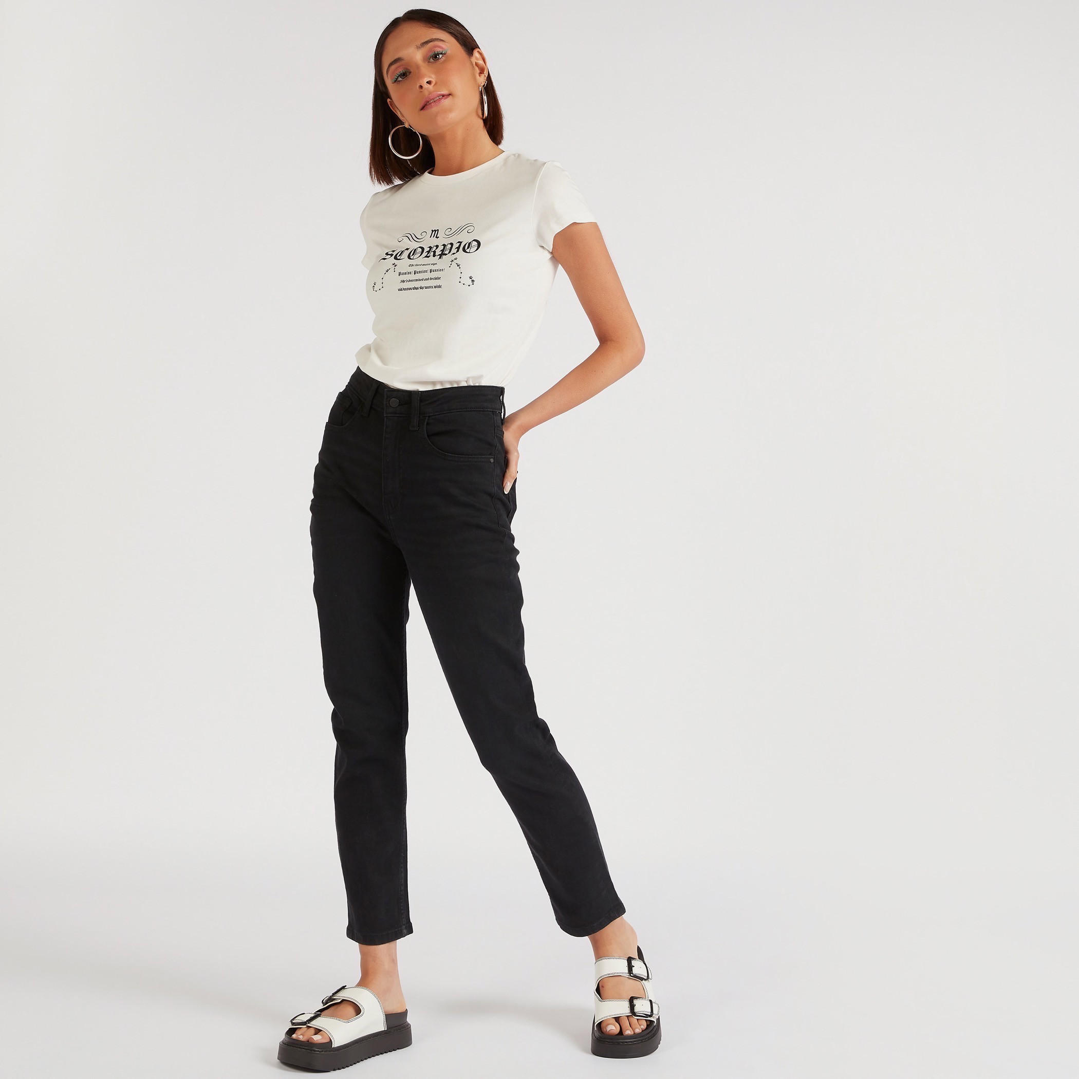 Zodiac Scorpio Print T-shirt with Cap Sleeves-women-clothing-tshirts-image-2