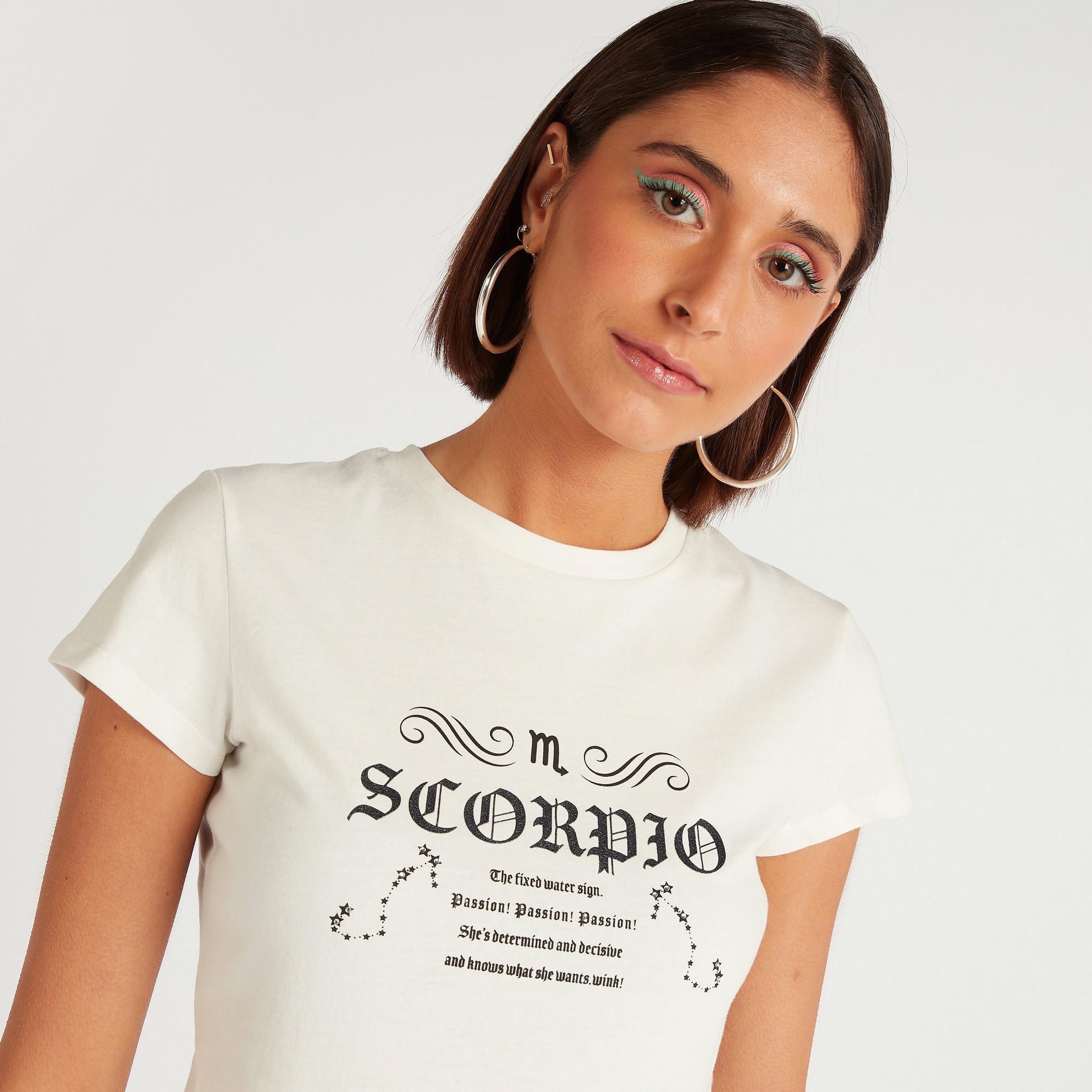 Zodiac Scorpio Print T-shirt with Cap Sleeves-women-clothing-tshirts-image-5