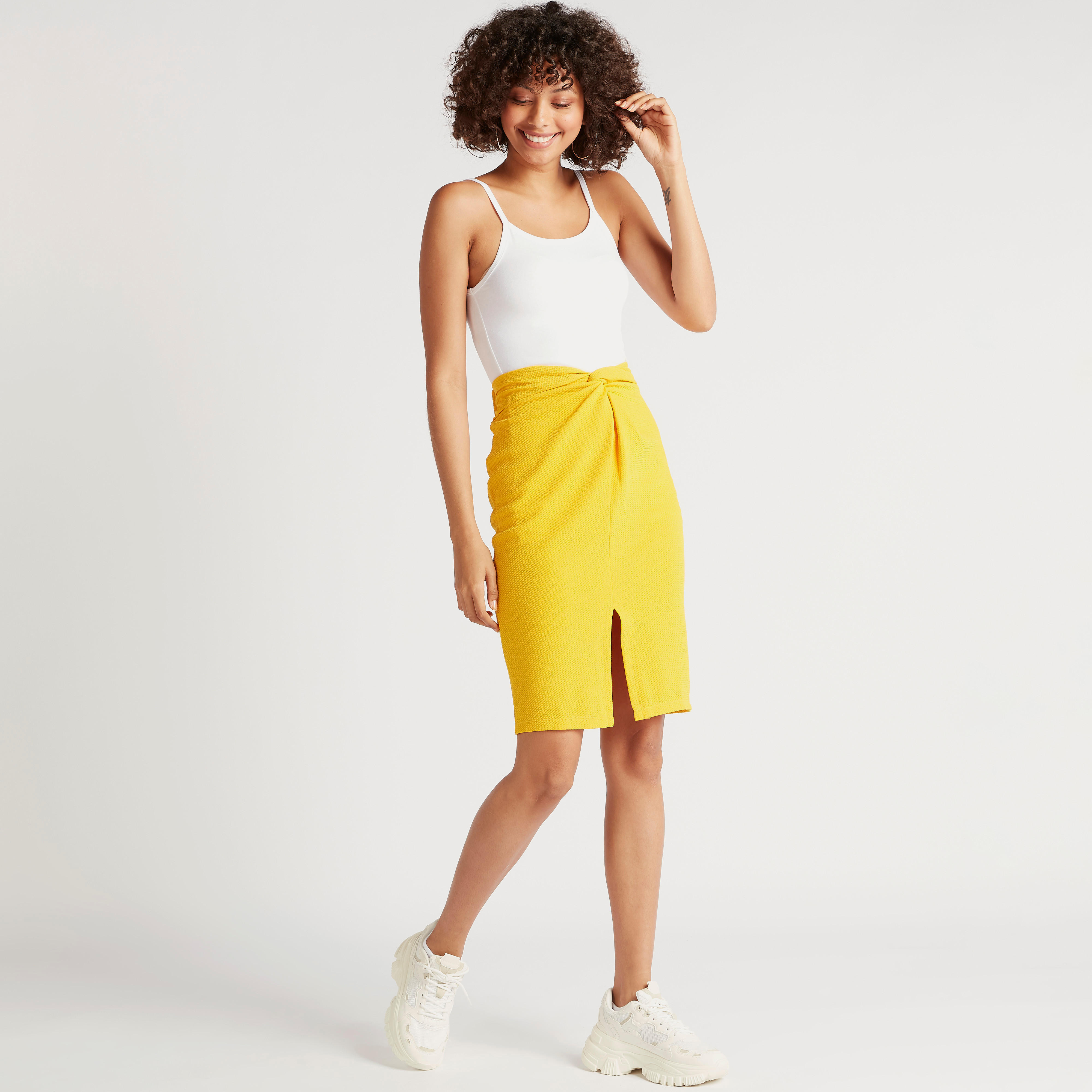 Textured Pencil Skirt with Twisted Knot Accent-women-clothing-bottoms-skirts-image-2