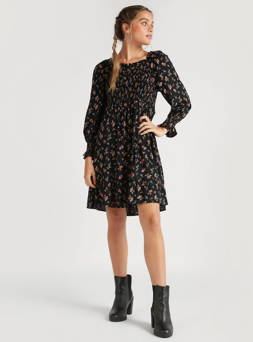 فستان مستدام إيه لاين بطبعات أزهار وأكمام طويلة-women-clothing-dresses-image-2