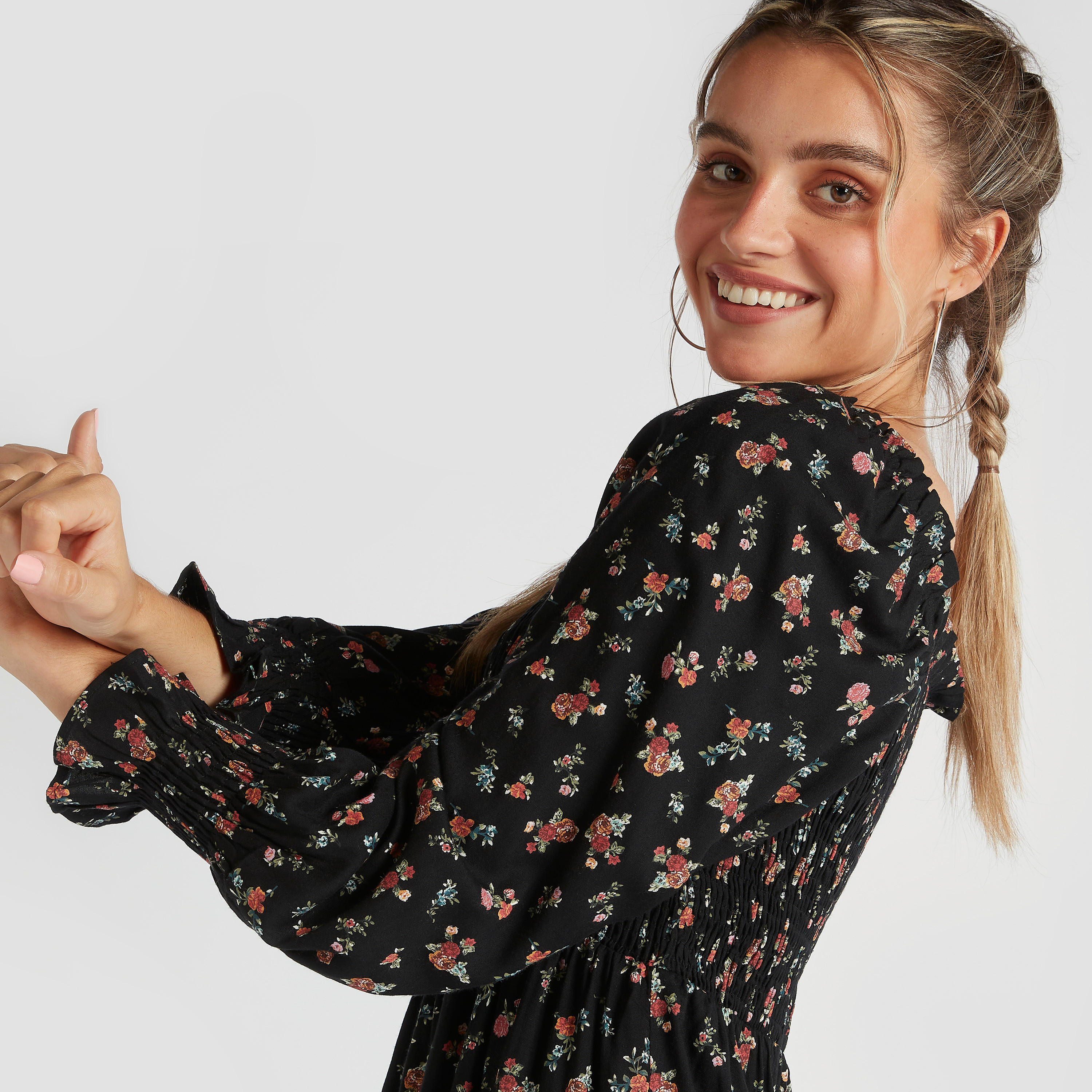 فستان مستدام إيه لاين بطبعات أزهار وأكمام طويلة-women-clothing-dresses-image-3