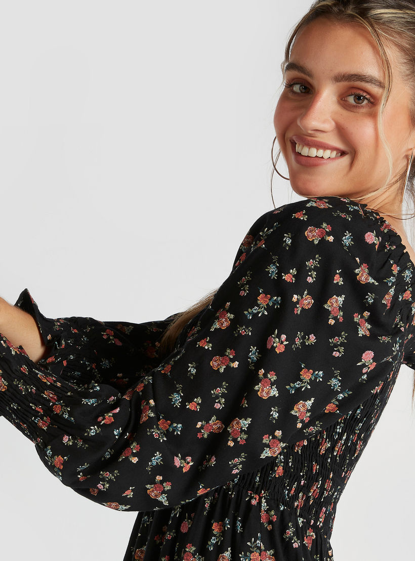 فستان مستدام إيه لاين بطبعات أزهار وأكمام طويلة-women-clothing-dresses-image-3