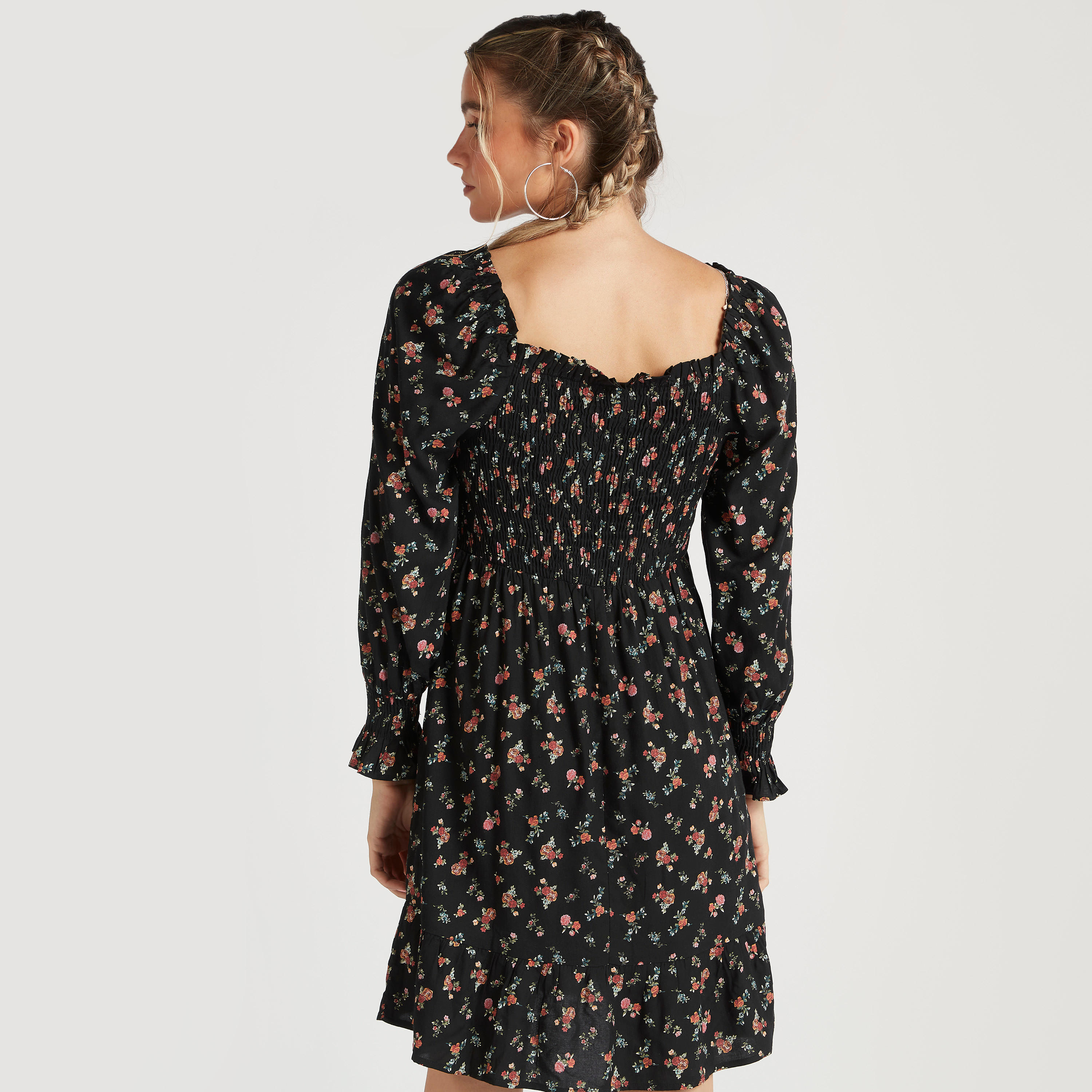 فستان مستدام إيه لاين بطبعات أزهار وأكمام طويلة-women-clothing-dresses-image-4