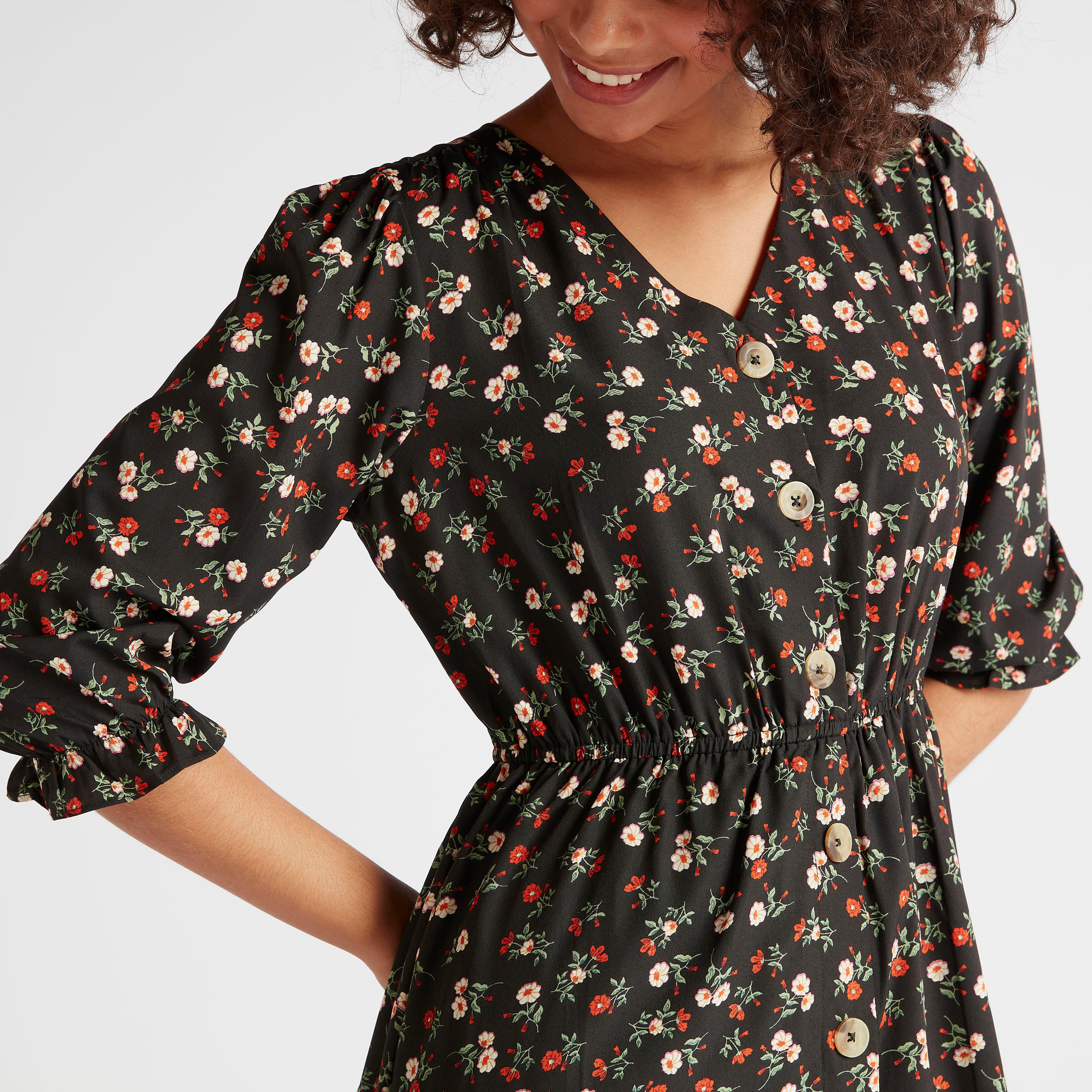 فستان ميدي إيه لاين بأكمام منفوحة وأطراف واسعة وطبعات حيوانات-women-clothing-dresses-image-3
