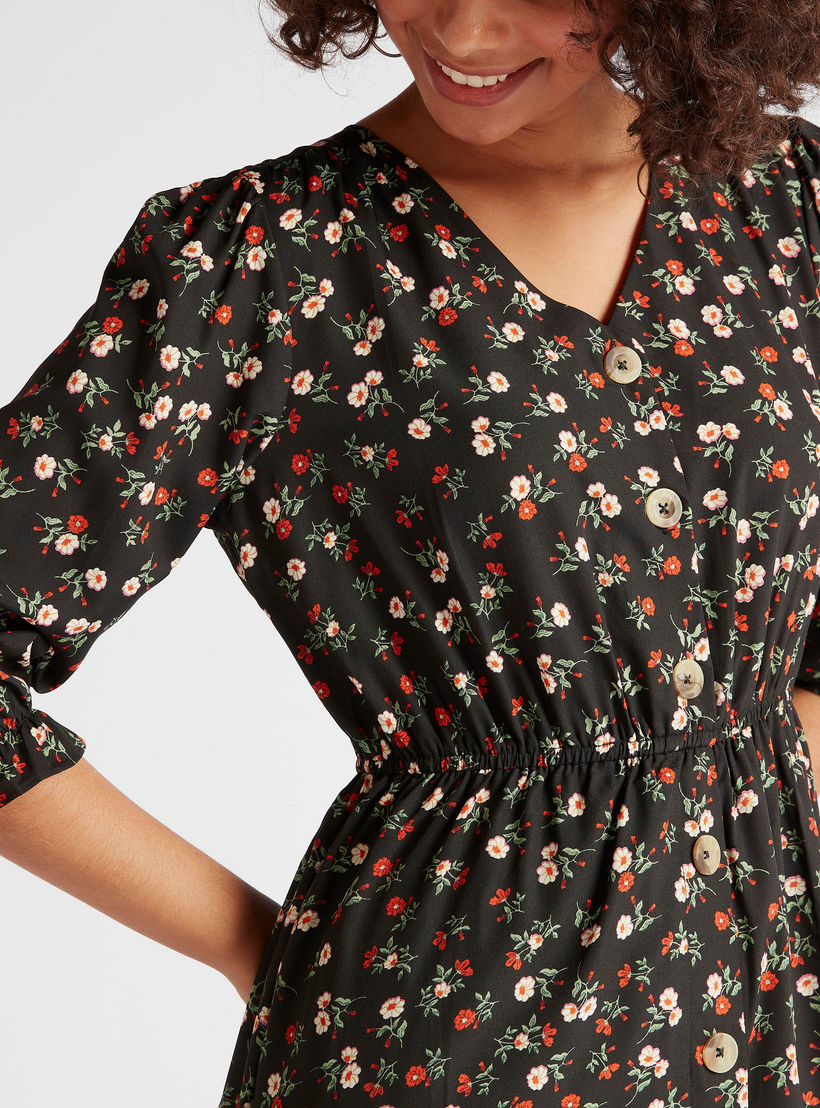فستان ميدي إيه لاين بأكمام منفوحة وأطراف واسعة وطبعات حيوانات-women-clothing-dresses-image-3