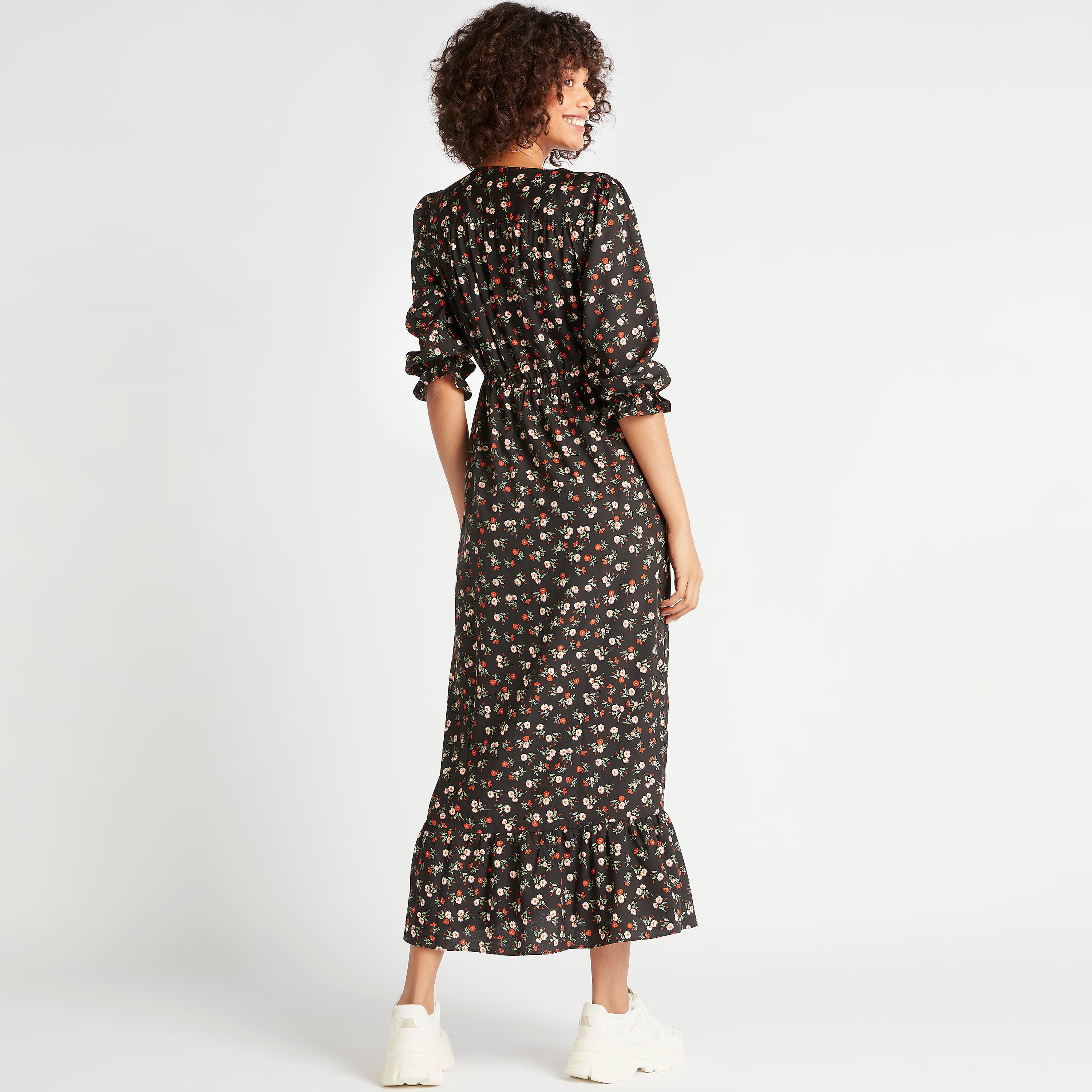 فستان ميدي إيه لاين بأكمام منفوحة وأطراف واسعة وطبعات حيوانات-women-clothing-dresses-image-4
