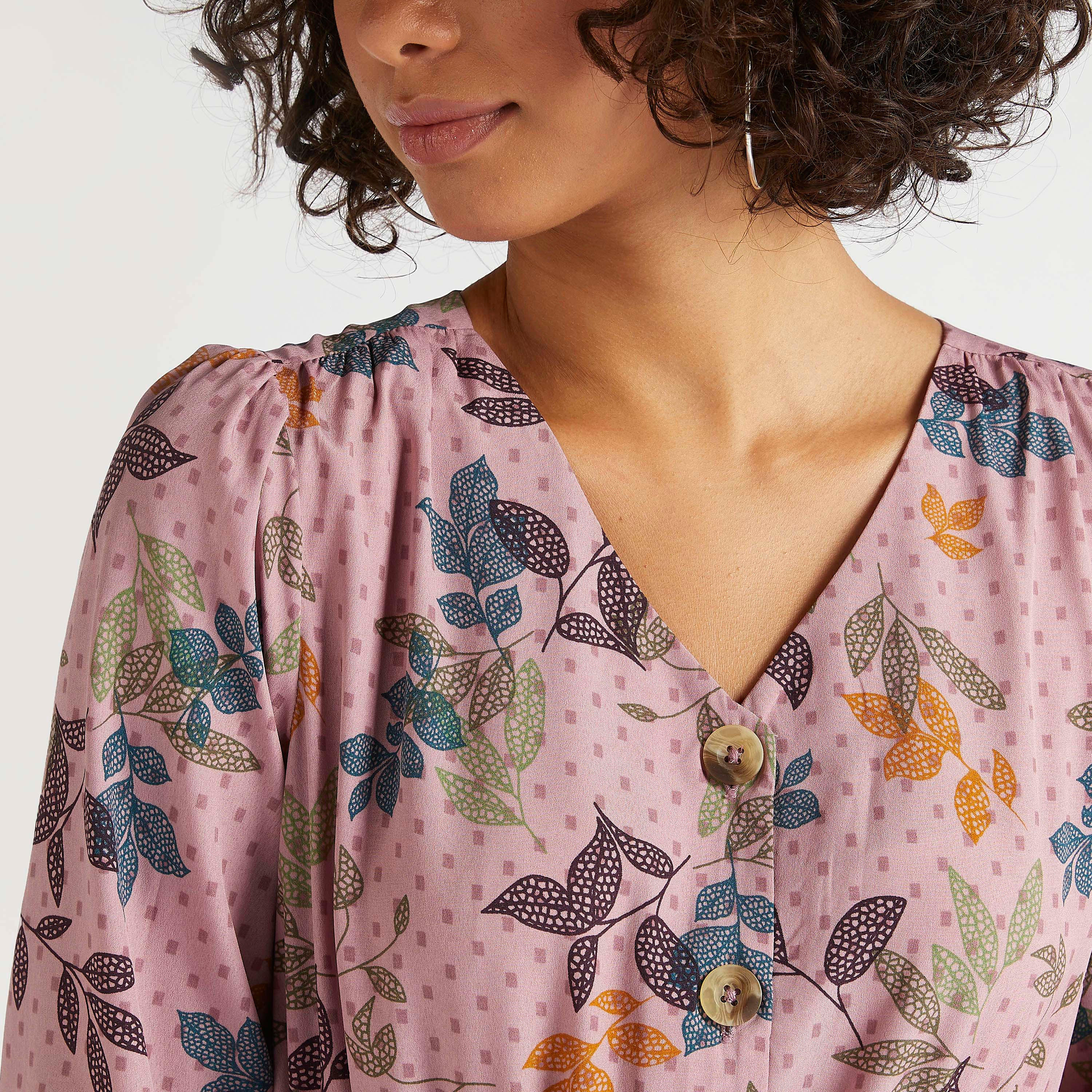 فستان ميدي إيه لاين بياقة v وطبعات أزهار وأكمام 3/4-women-clothing-dresses-image-3