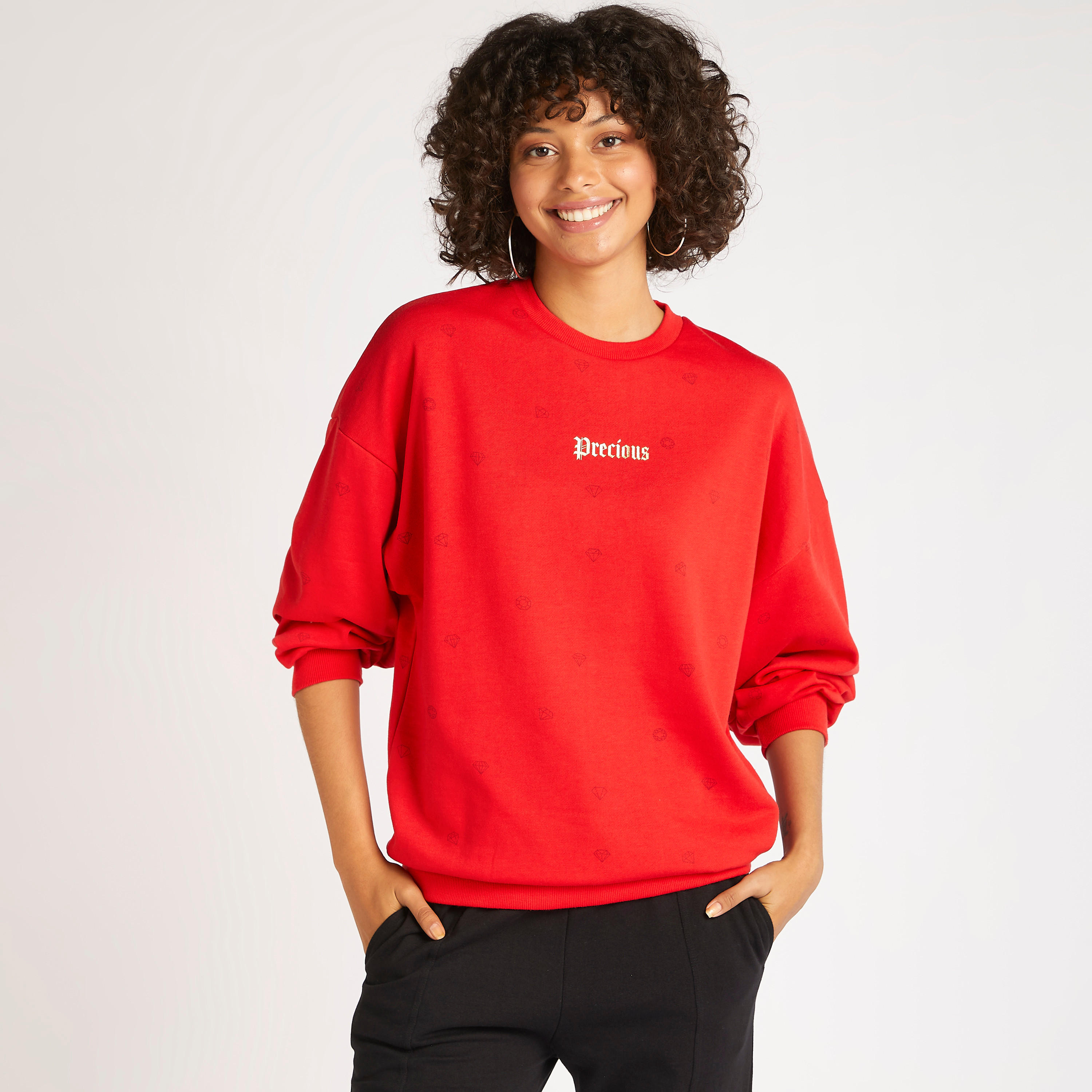 Text Print Crew Neck Sweatshirt with Long Sleeves-women-winterwear-hoodiesandsweatshirts-sweatshirts-image-1