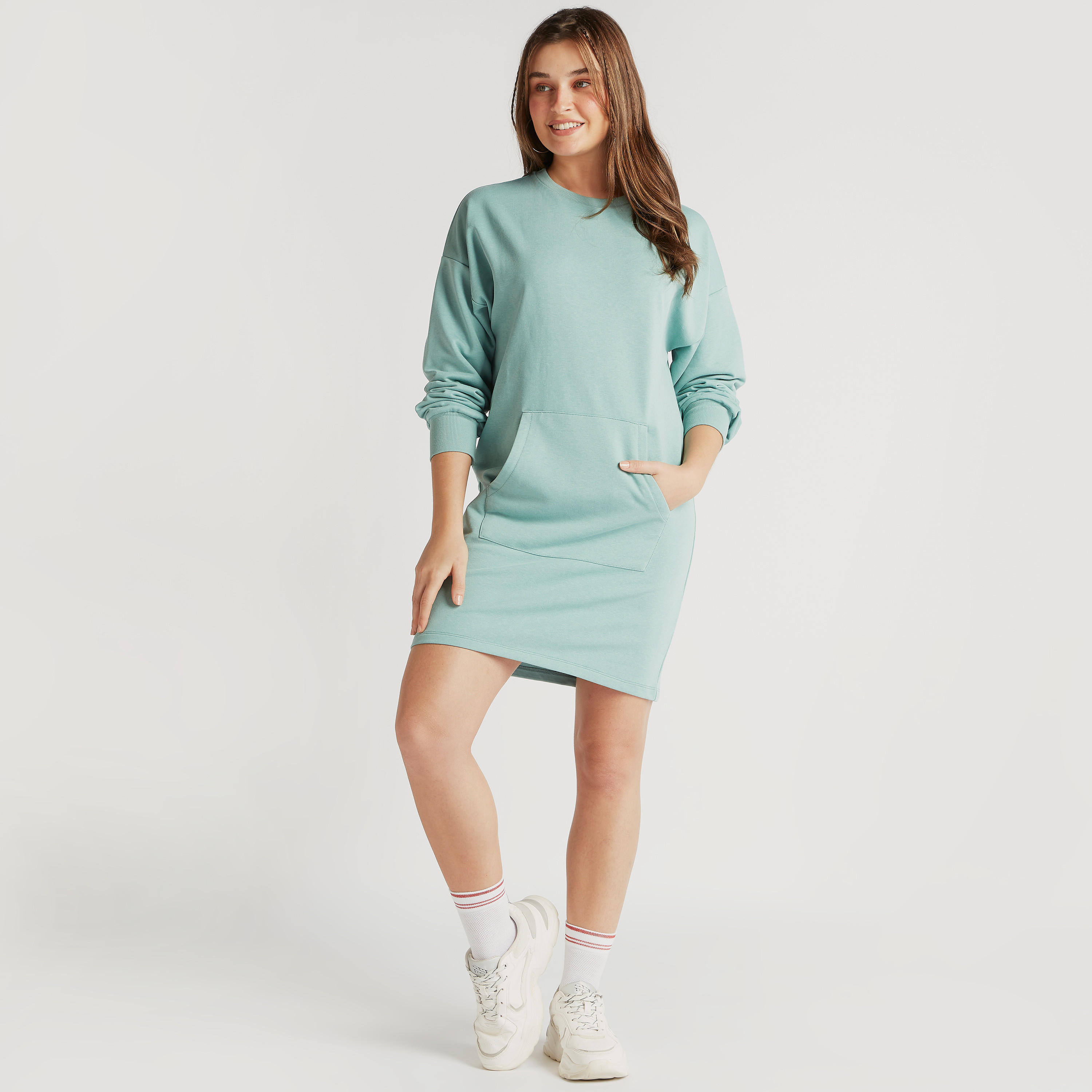 Solid Sweat Dress with Pocket and Long Sleeves-women-clothing-dresses-image-2