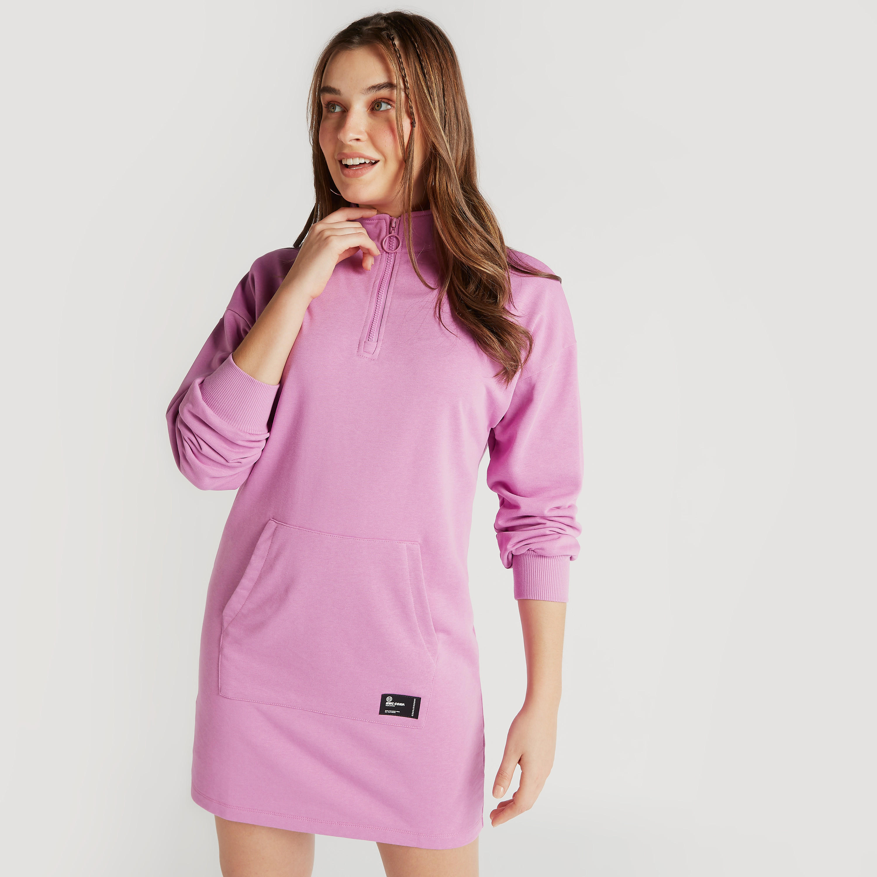 فستان قصير سادة قصير بسحّاب إغلاق وجيب-women-clothing-dresses-image-3