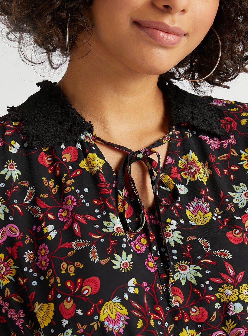فستان متعدّد الطبقات ميدي إيه لاين بطبعات أزهار وأكمام طويلة وخصر مطّاطي-women-clothing-dresses-image-3