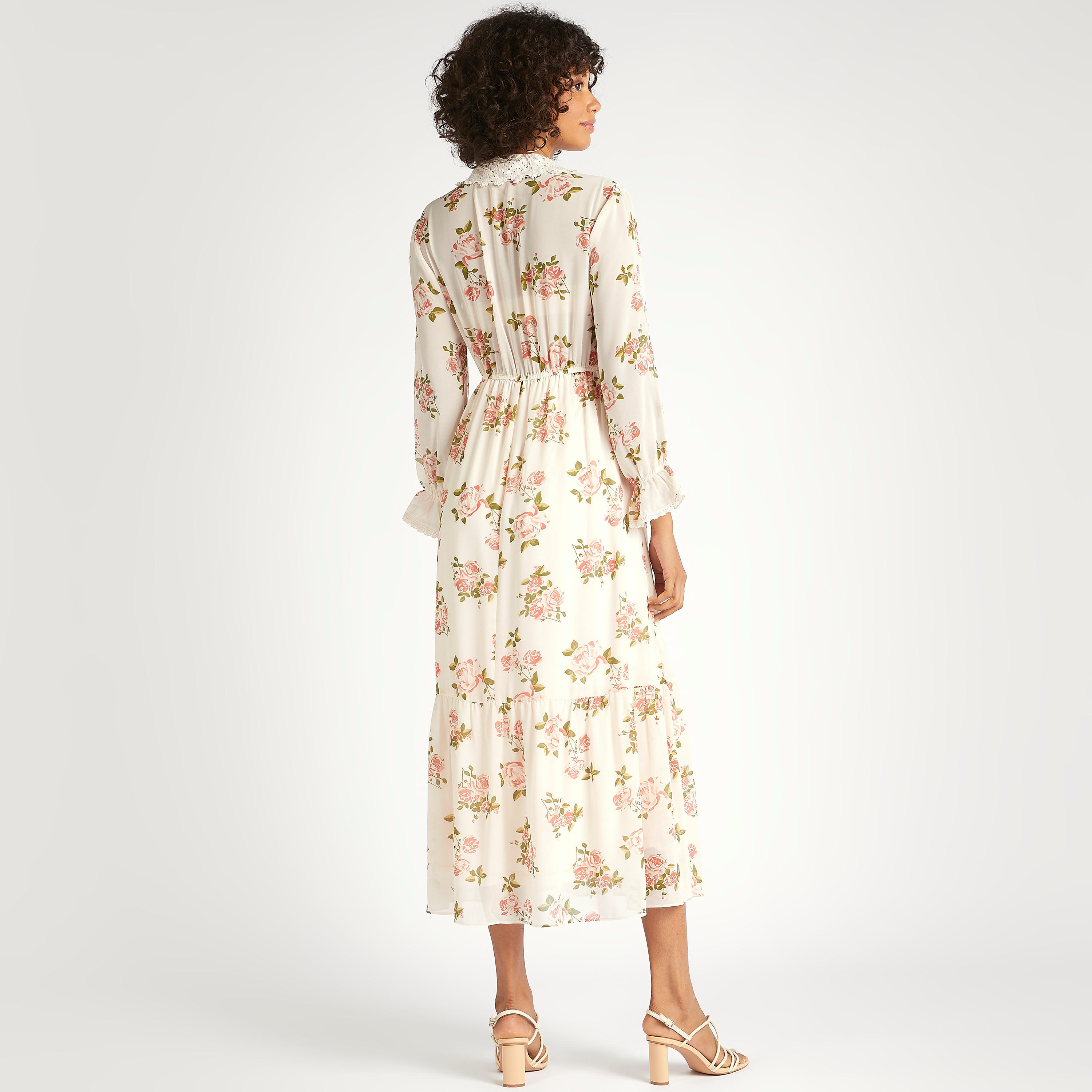 فستان ميدي إيه لاين بأكمام طويلة ورباط عنق وطبعات أزهار-women-clothing-dresses-image-4