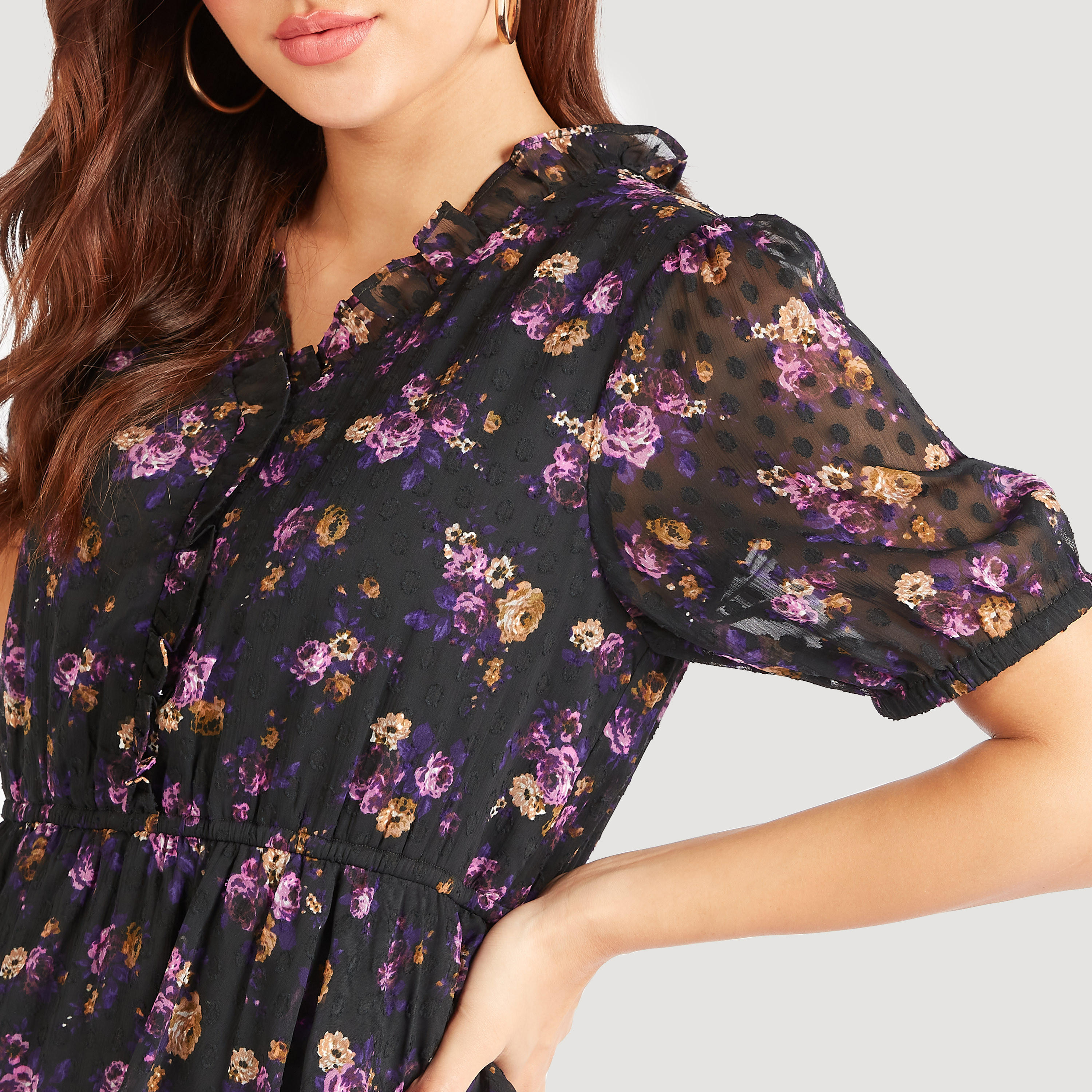 فستان إيه لاين ميدي متعدد الطبقات بطبعات أزهار ومنفوش-women-clothing-dresses-image-3