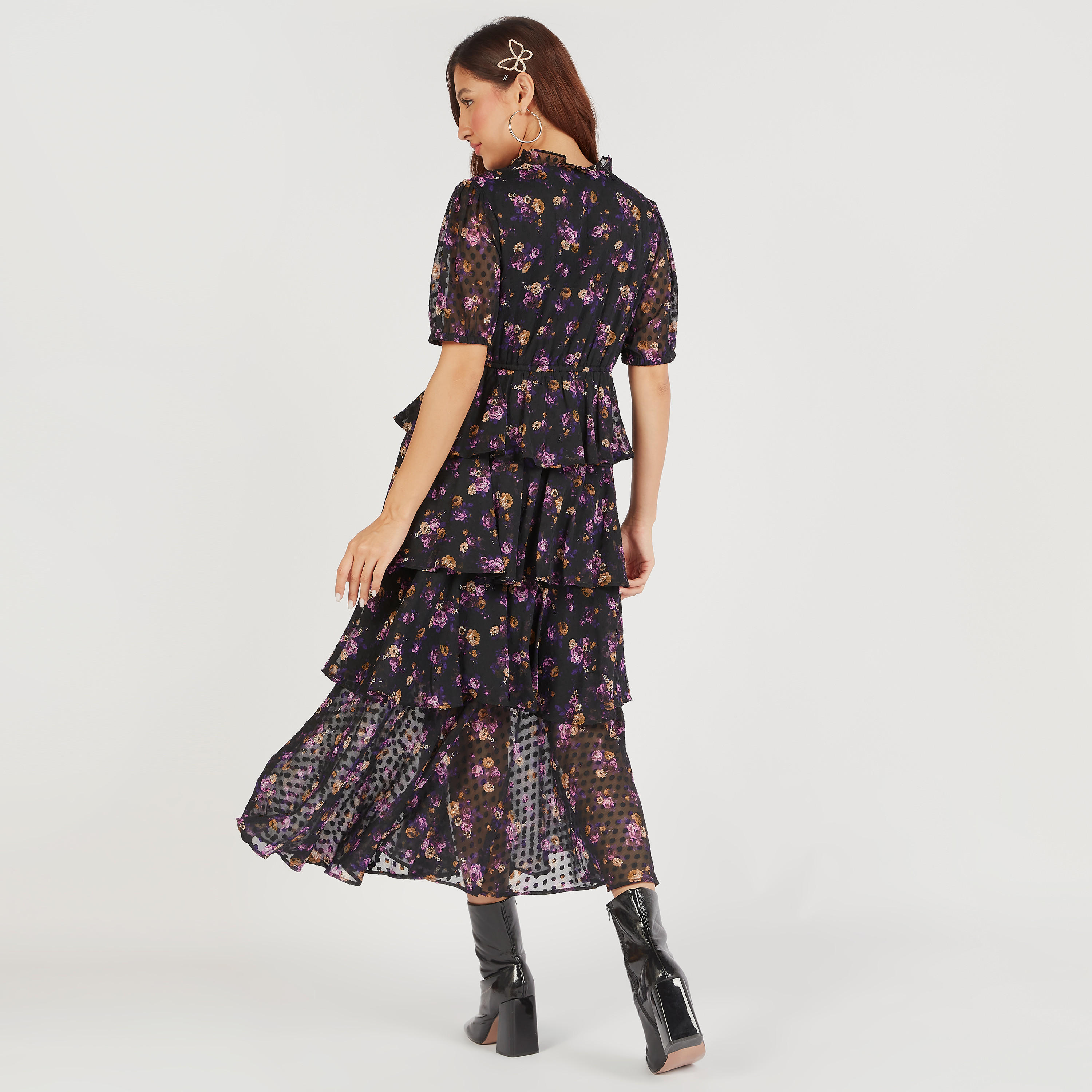 فستان إيه لاين ميدي متعدد الطبقات بطبعات أزهار ومنفوش-women-clothing-dresses-image-4