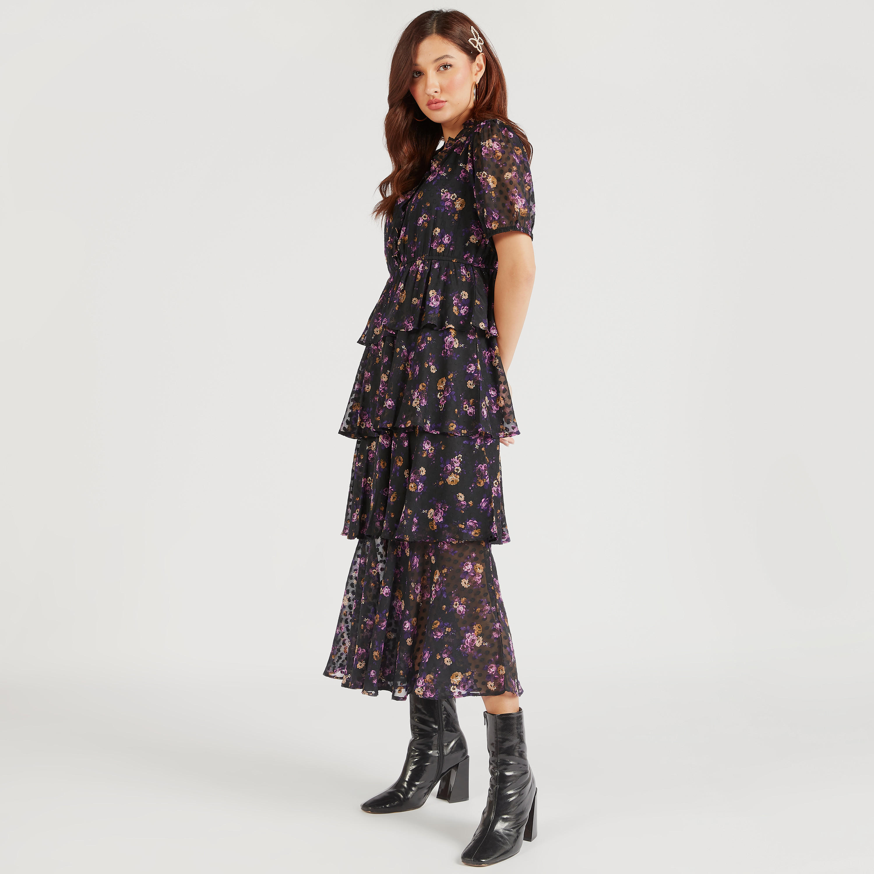 فستان إيه لاين ميدي متعدد الطبقات بطبعات أزهار ومنفوش-women-clothing-dresses-image-6