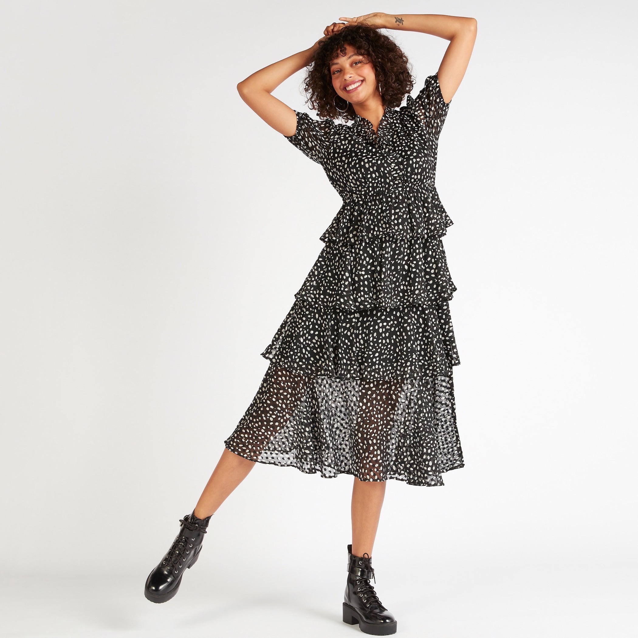 فستان ميدي إيه لاين بطبعات وياقة كشكش-women-clothing-dresses-image-1