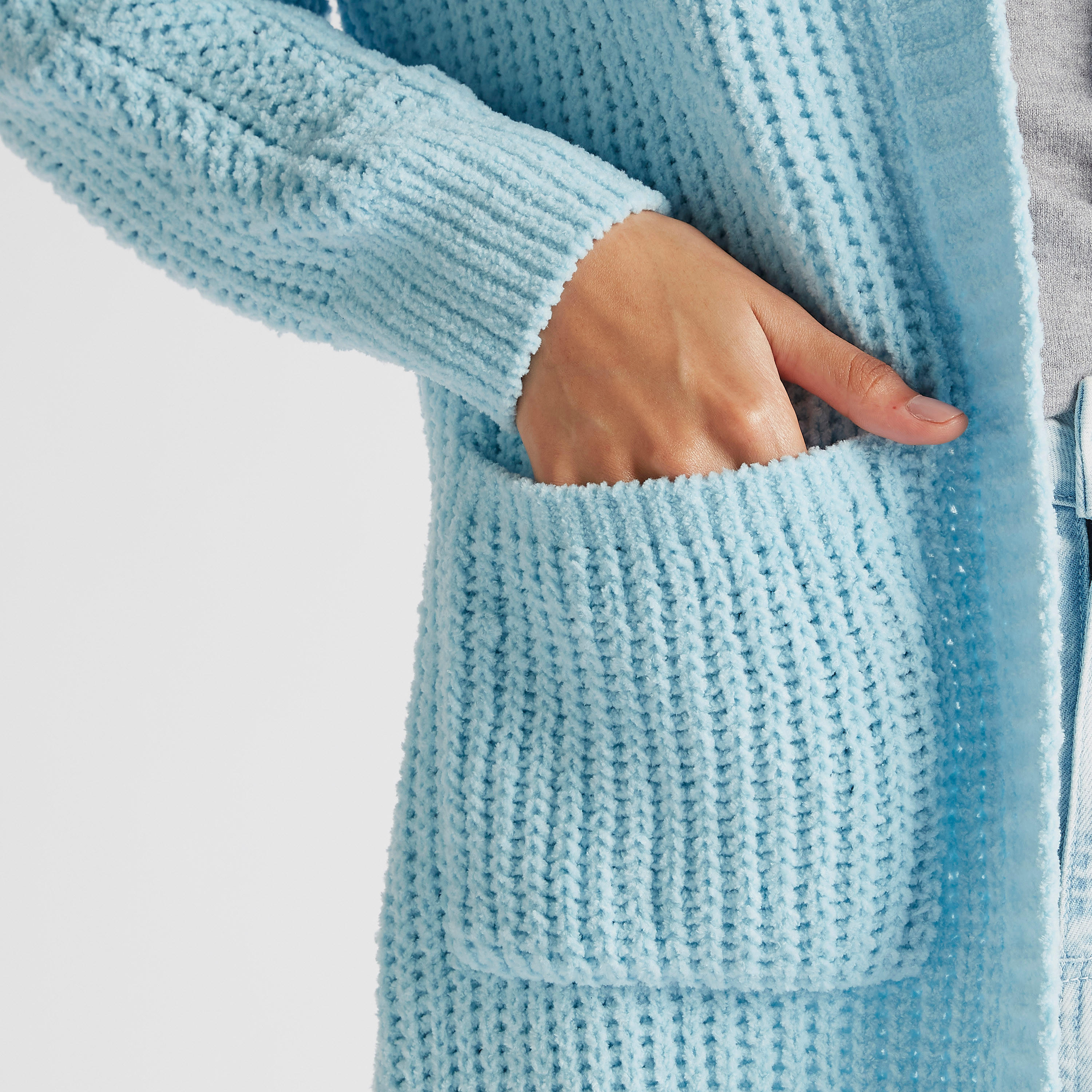 سترة طويلة بارز الملمس بأكمام طويلة وجيوب-women-winterwear-cardigansandjumpers-cardigans-image-5