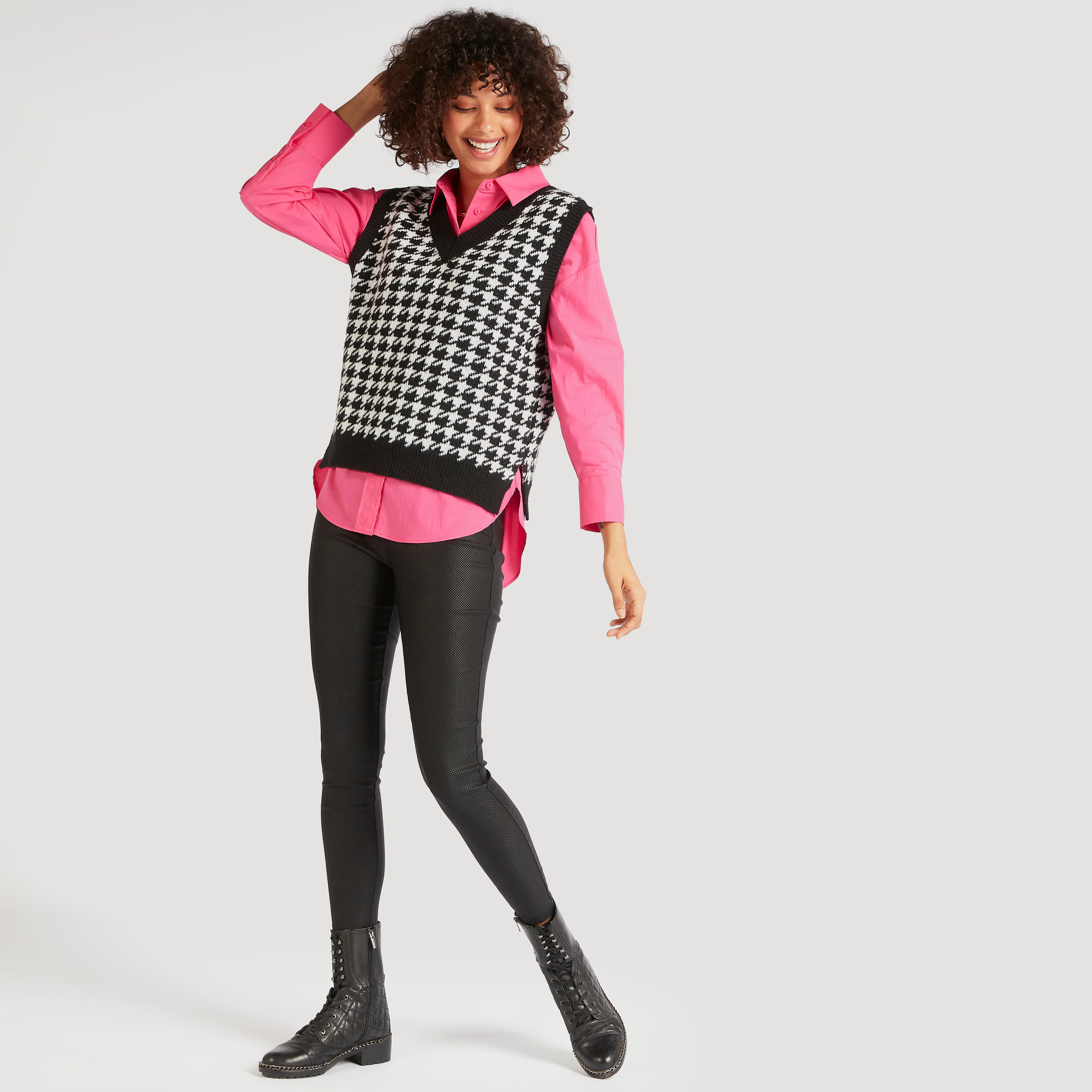 Checked V-neck Sleeveless Sweater-women-clothing-cardigansandjumpers-jumpers-image-2