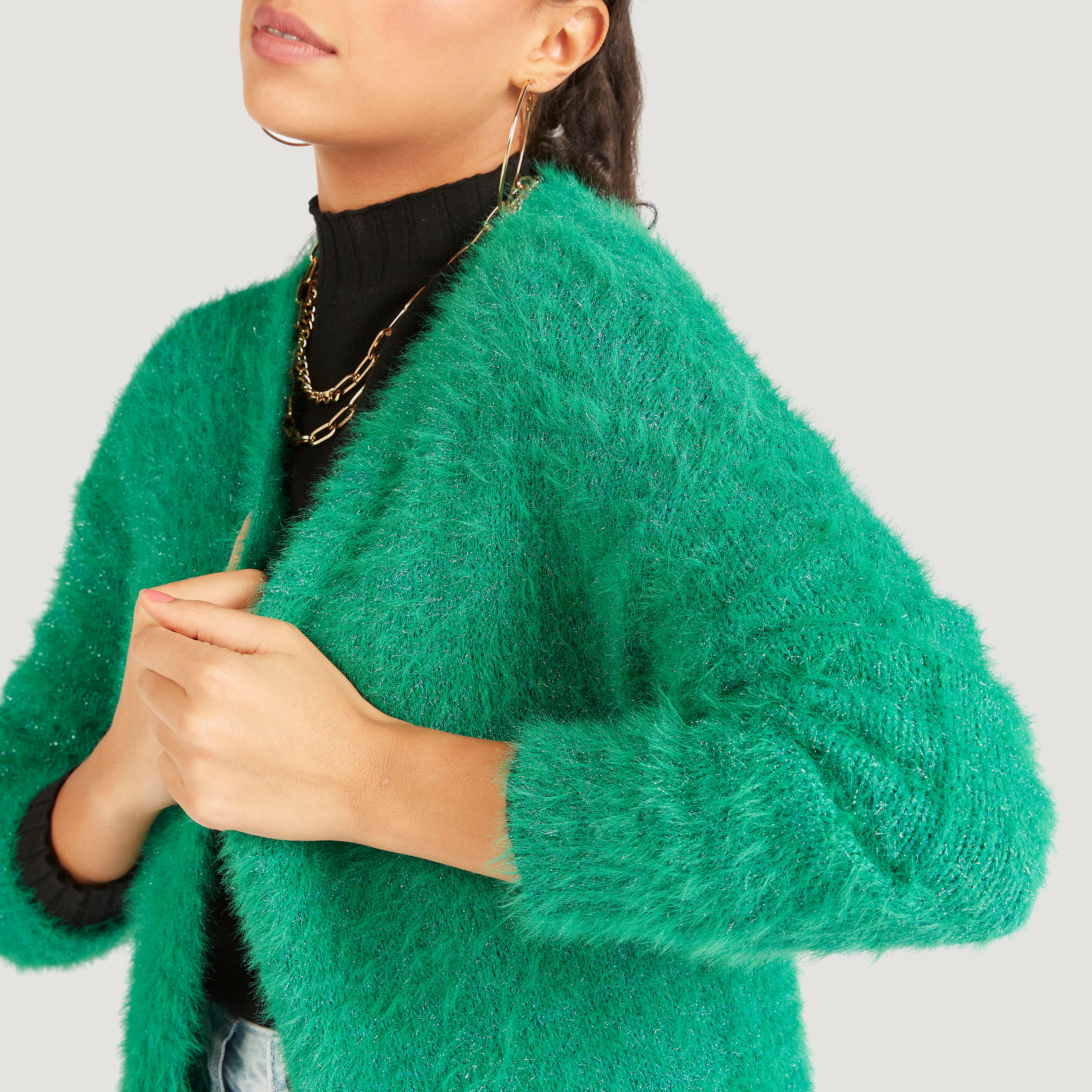 سترة بارزة الملمس بياقة منسدلة وأكمام طويلة-women-winterwear-cardigansandjumpers-cardigans-image-3