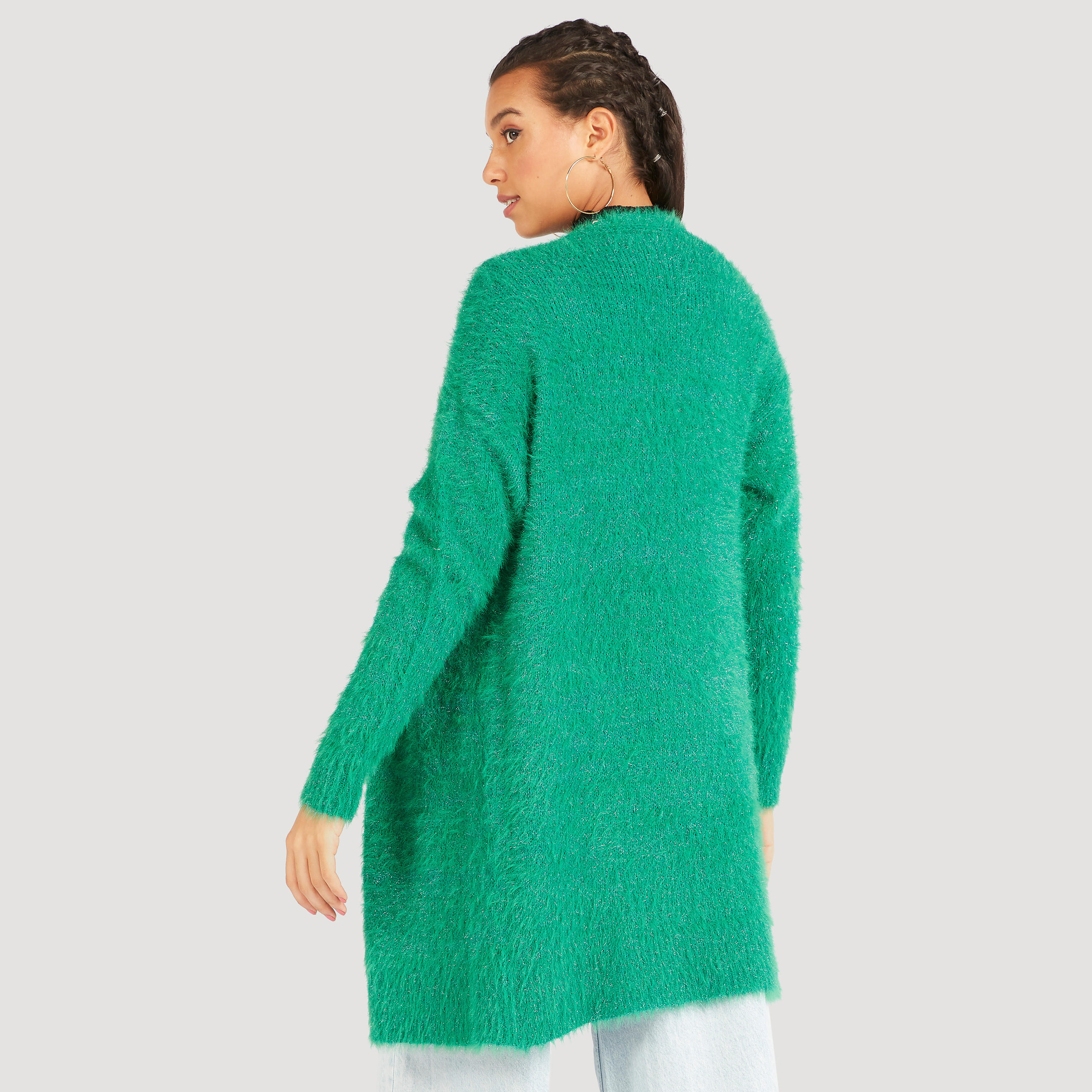 سترة بارزة الملمس بياقة منسدلة وأكمام طويلة-women-winterwear-cardigansandjumpers-cardigans-image-2