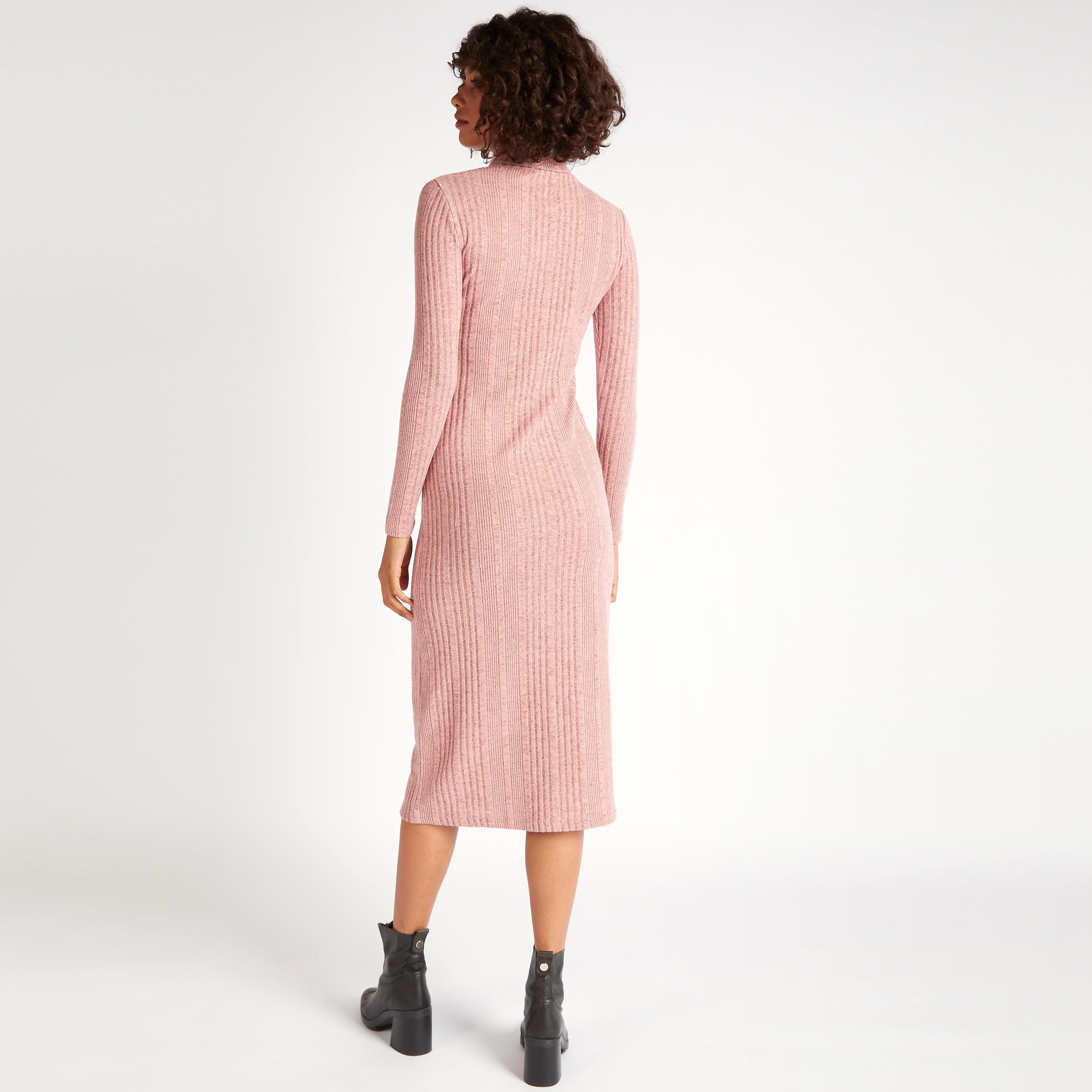 فستان ضيّق بارز الملمس بياقة عالية وأكمام طويلة-women-clothing-dresses-image-4
