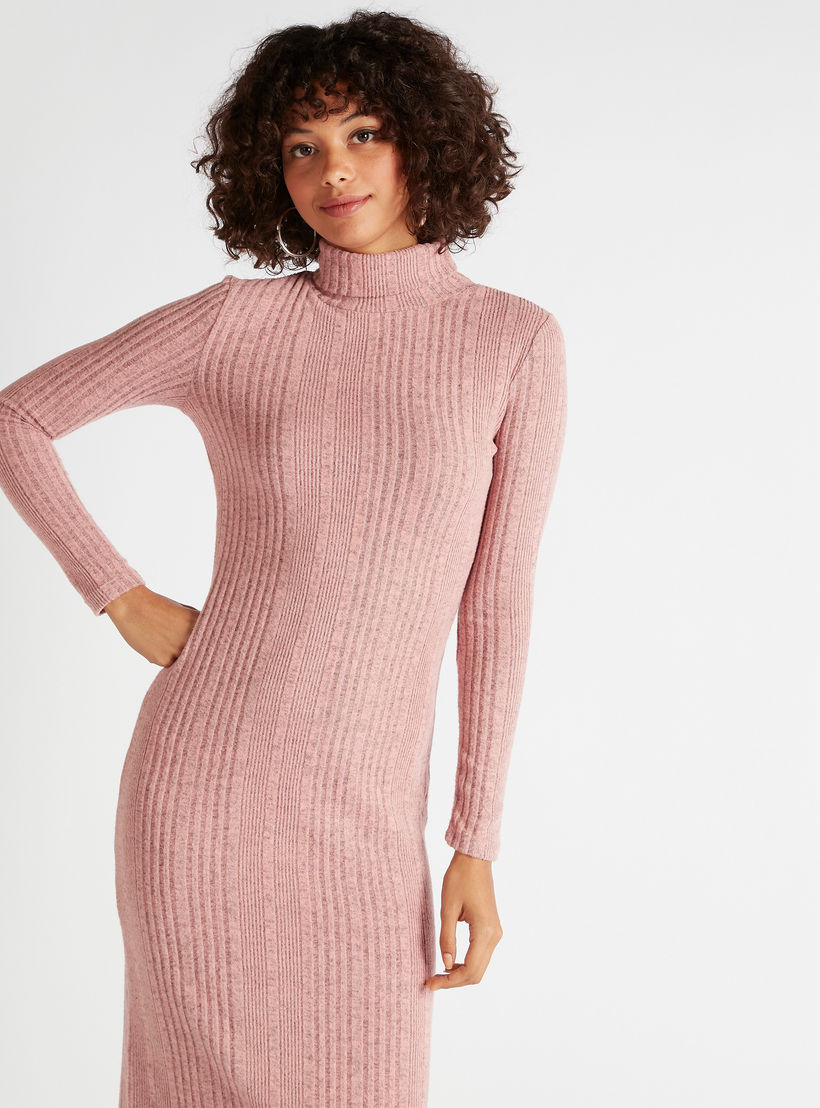 فستان ضيّق بارز الملمس بياقة عالية وأكمام طويلة-women-clothing-dresses-image-5