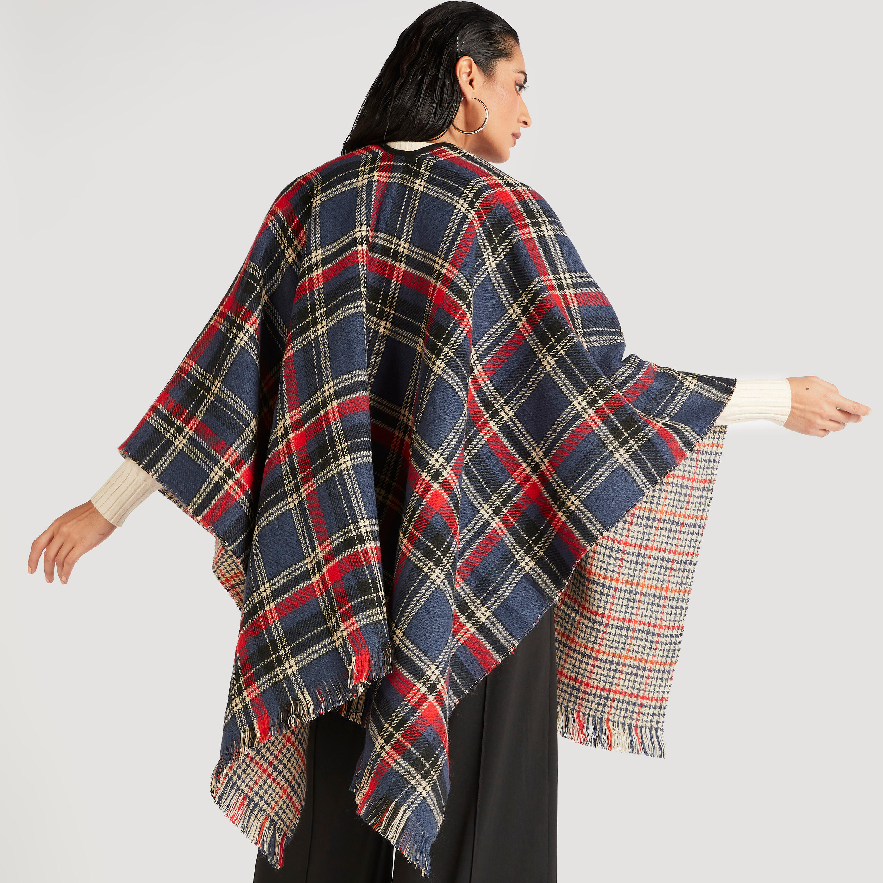 Checked Reversible Poncho with Toggle Button Closure-women-winterwear-coatsandjackets-jackets-image-3