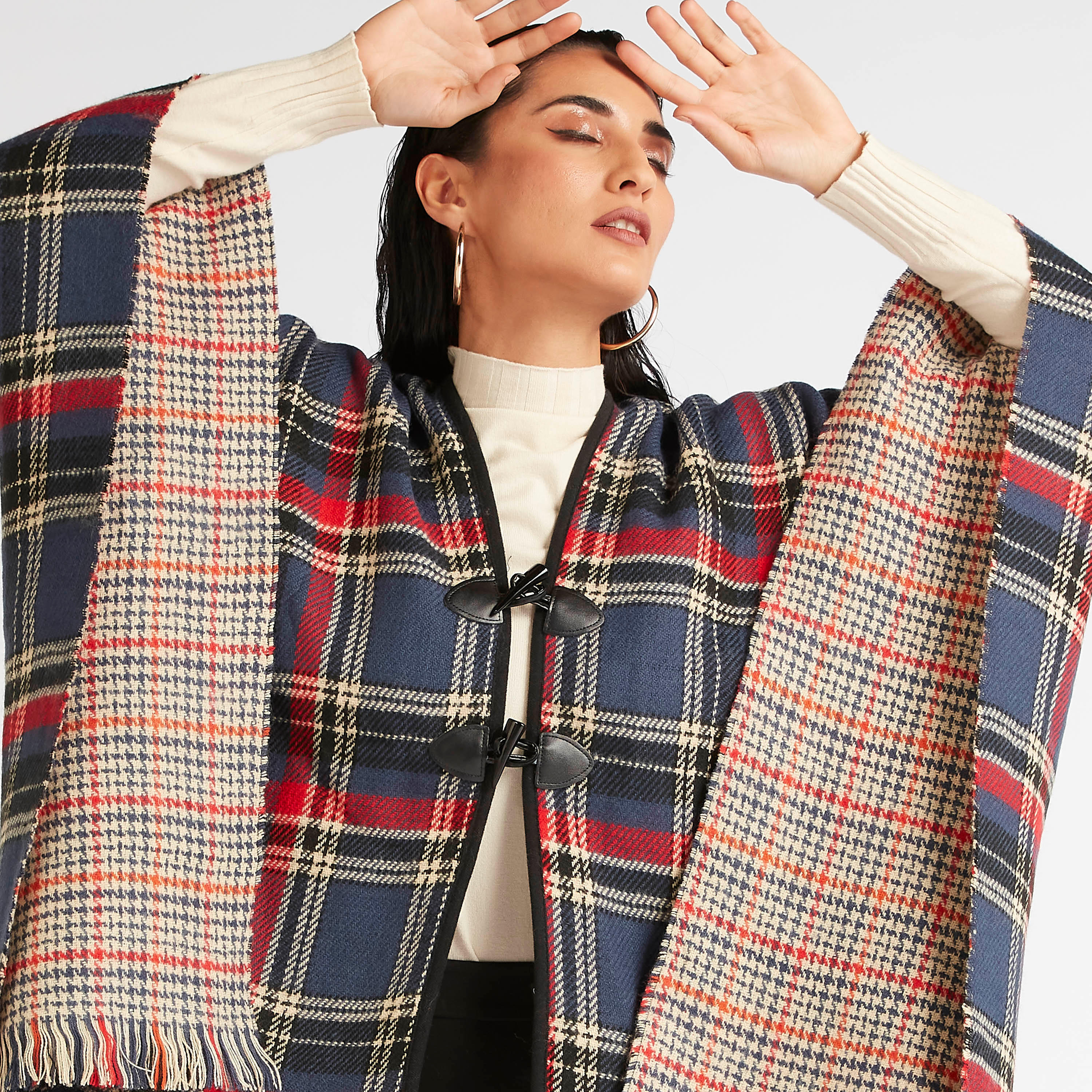 Checked Reversible Poncho with Toggle Button Closure-women-winterwear-coatsandjackets-jackets-image-6