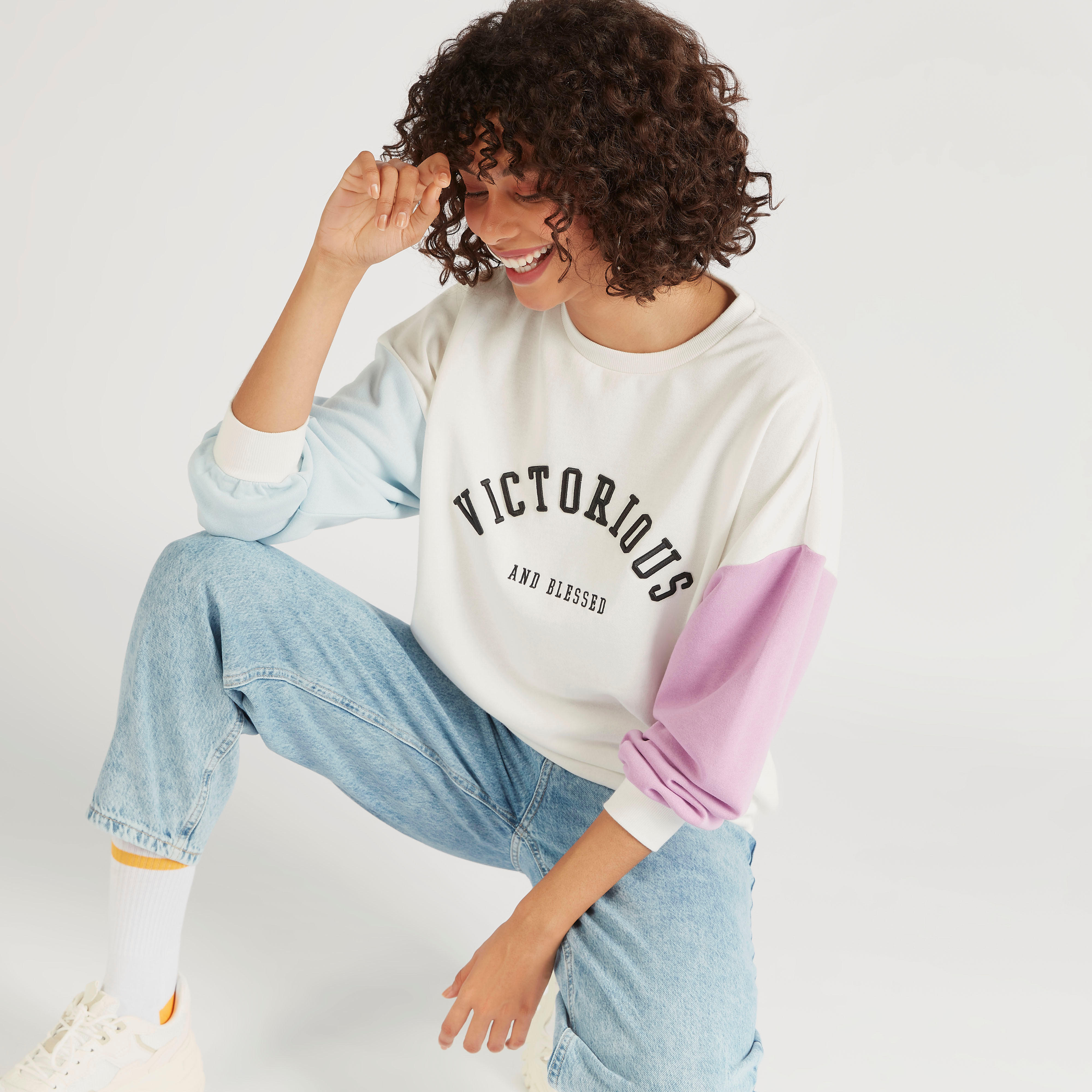 Printed Crew Neck Sweatshirt with Long Sleeves-women-winterwear-hoodiesandsweatshirts-sweatshirts-image-1