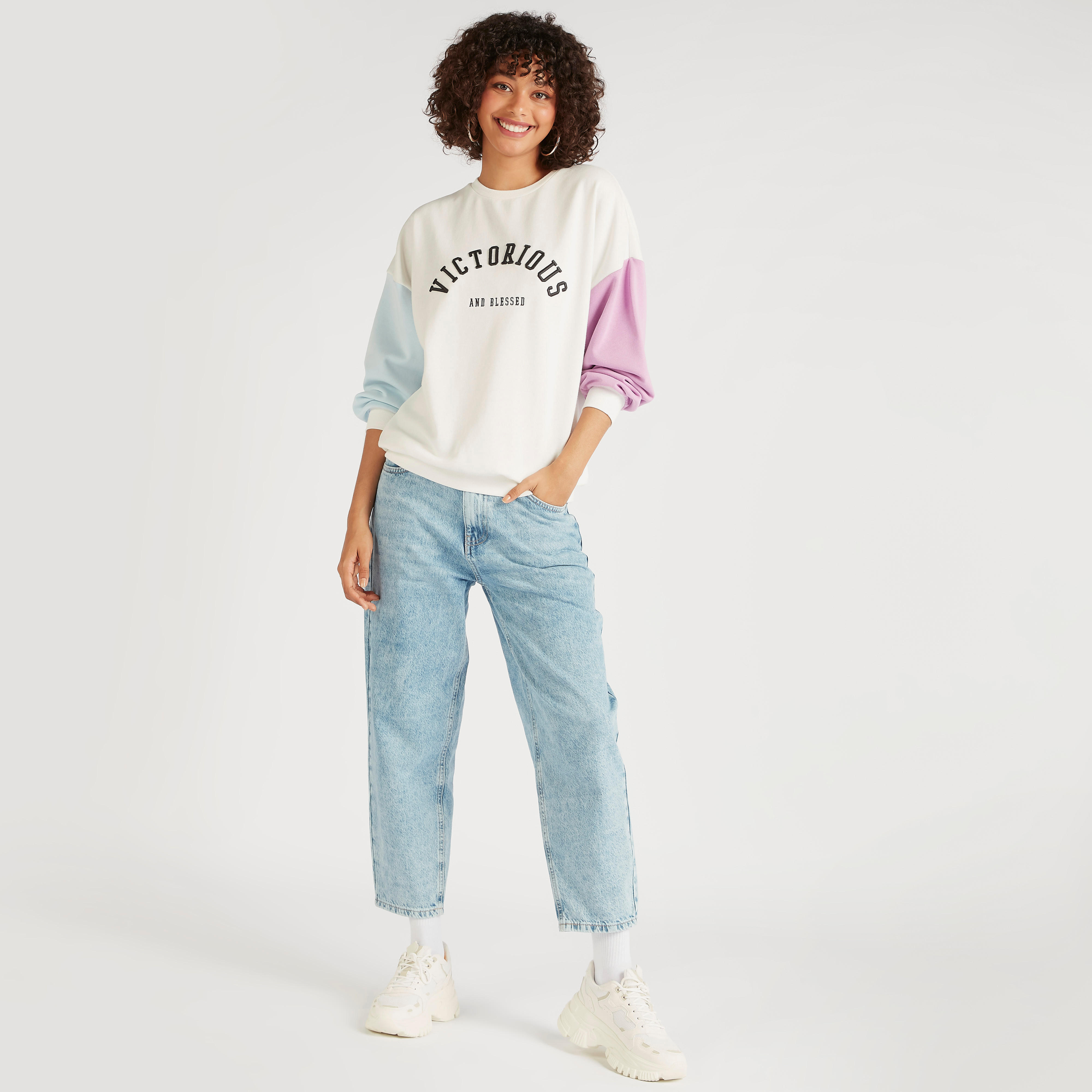 Printed Crew Neck Sweatshirt with Long Sleeves-women-winterwear-hoodiesandsweatshirts-sweatshirts-image-2