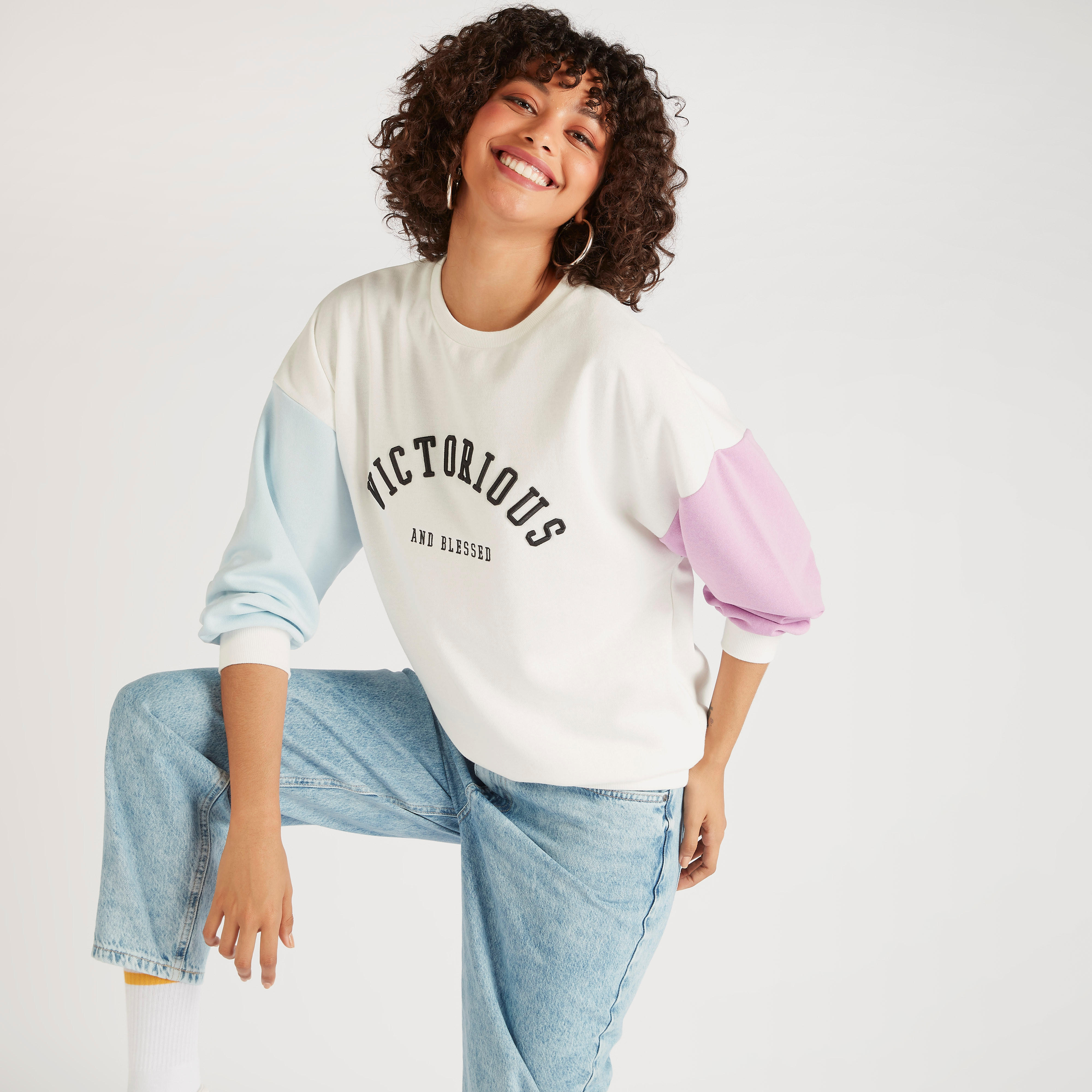 Printed Crew Neck Sweatshirt with Long Sleeves-women-winterwear-hoodiesandsweatshirts-sweatshirts-image-5