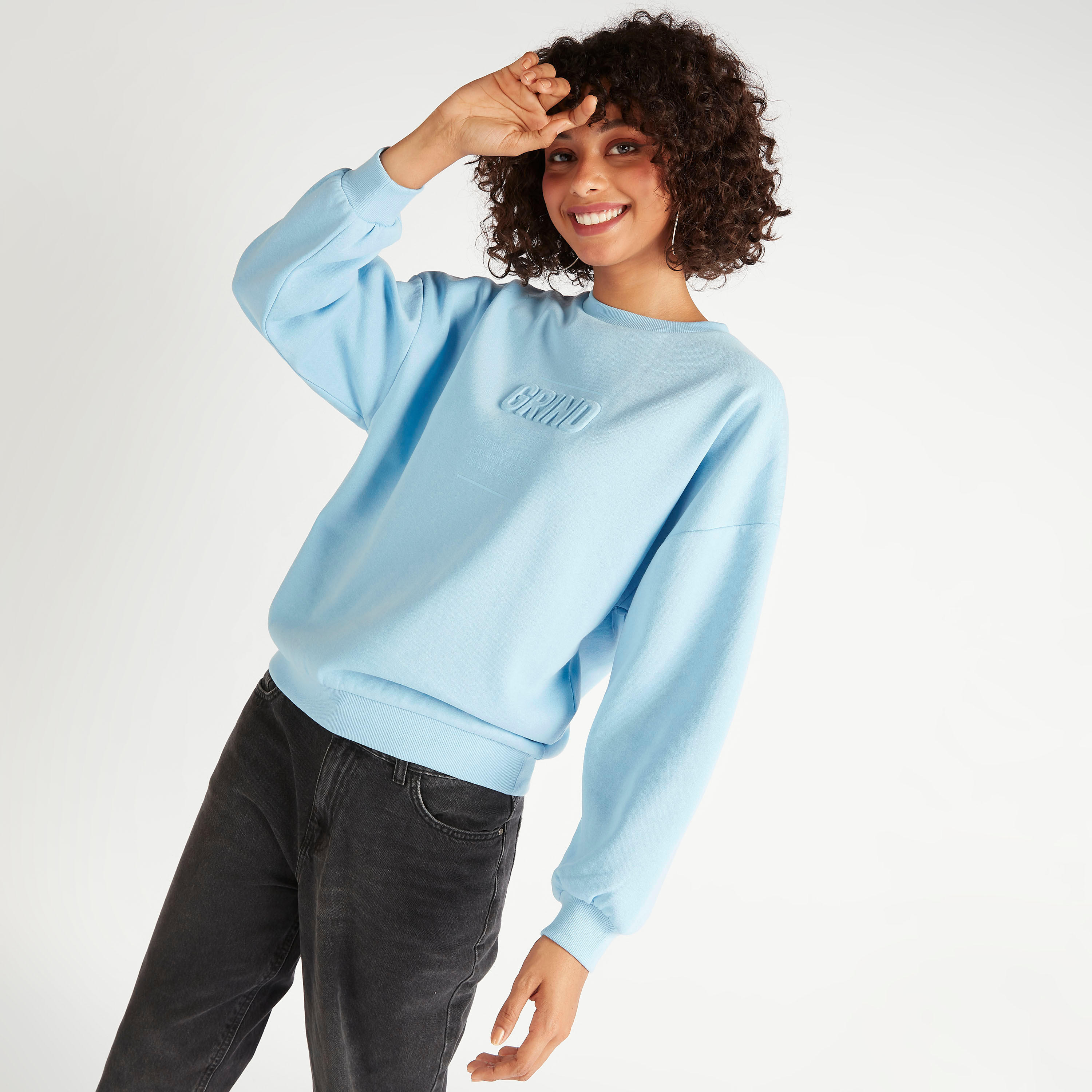 Embossed Crew Neck Sweatshirt with Long Sleeves-women-winterwear-hoodiesandsweatshirts-sweatshirts-image-5
