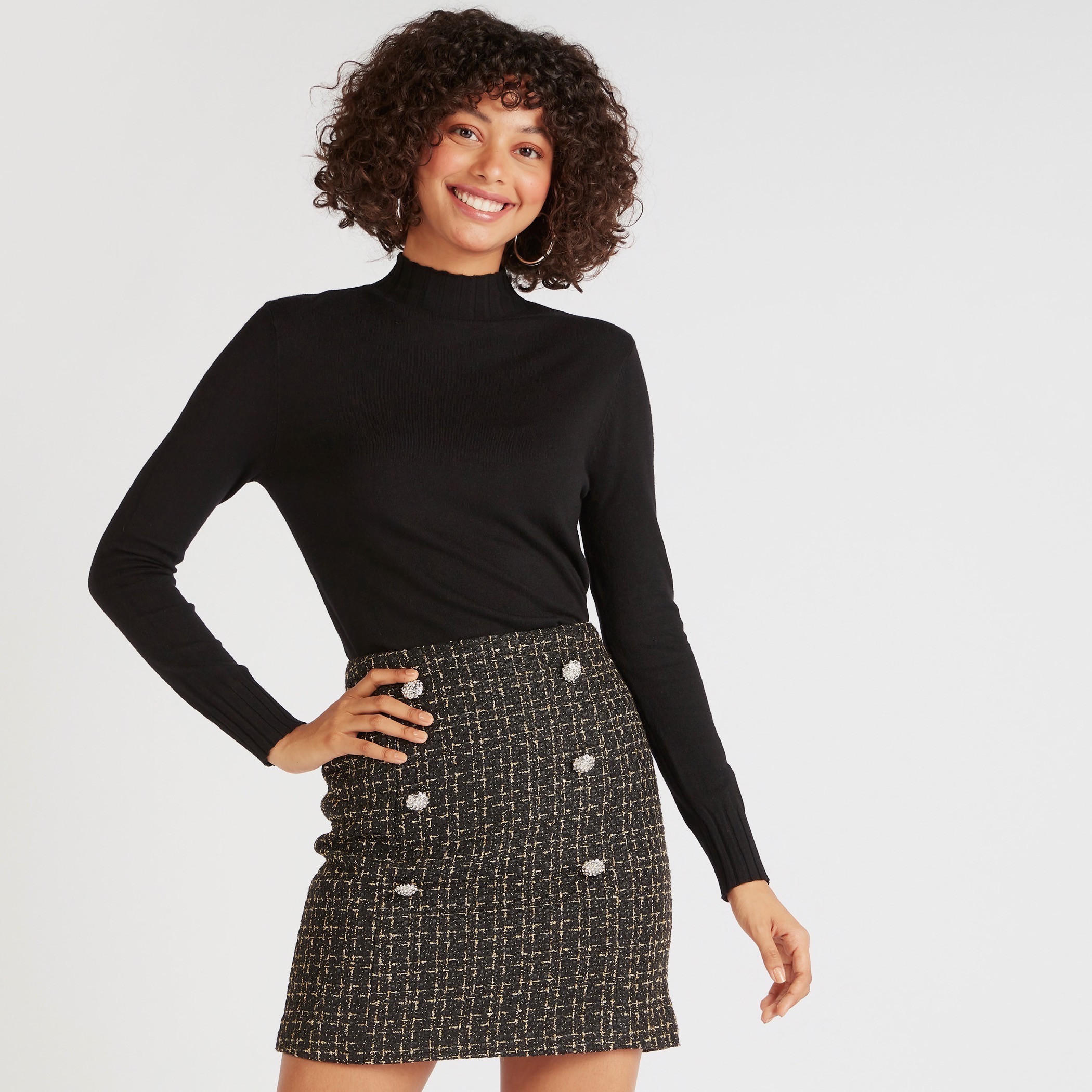 Checked Mini Bodycon Skirt with Button Accents-women-clothing-bottoms-skirts-image-1