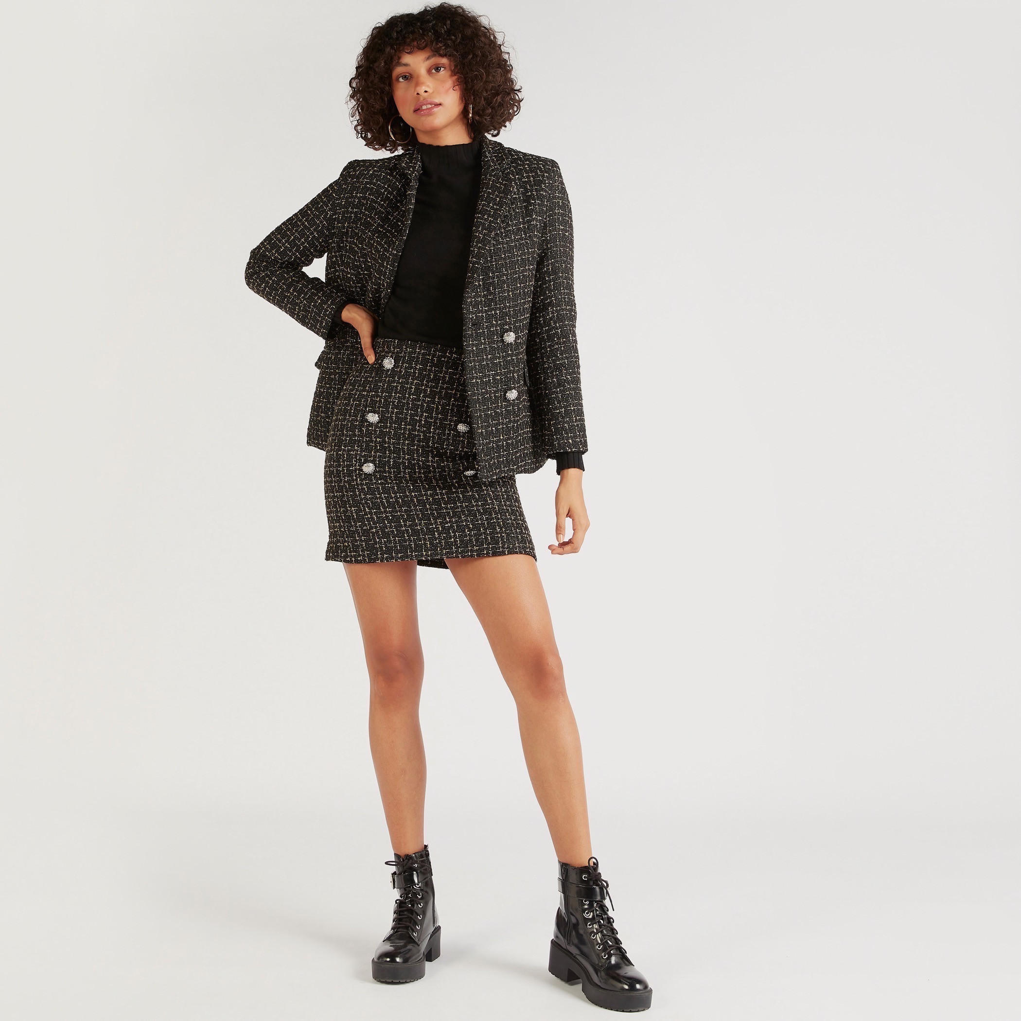 Checked Mini Bodycon Skirt with Button Accents-women-clothing-bottoms-skirts-image-2