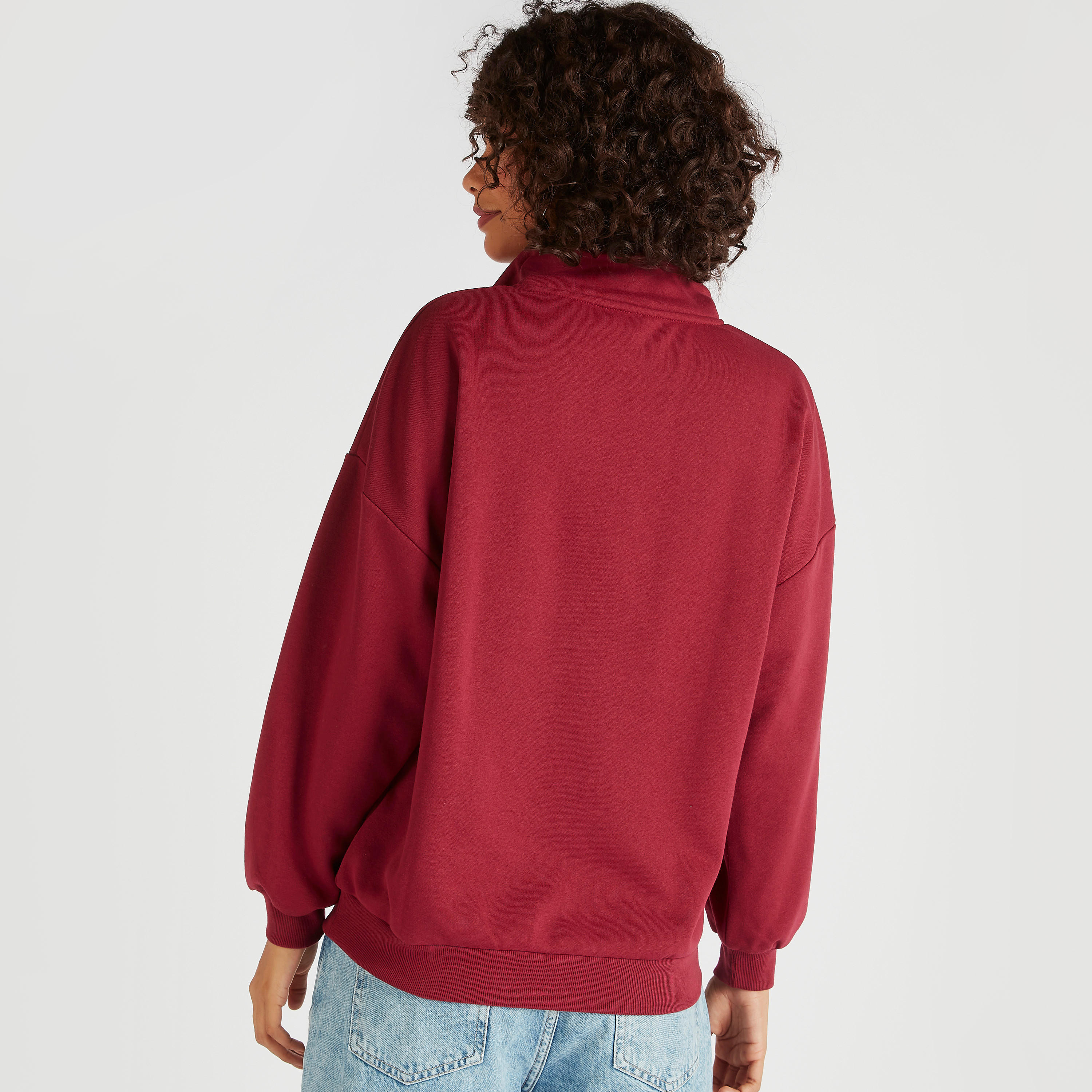 Embossed and Printed Sweatshirt with Half Zip Closure-women-winterwear-hoodiesandsweatshirts-sweatshirts-image-4