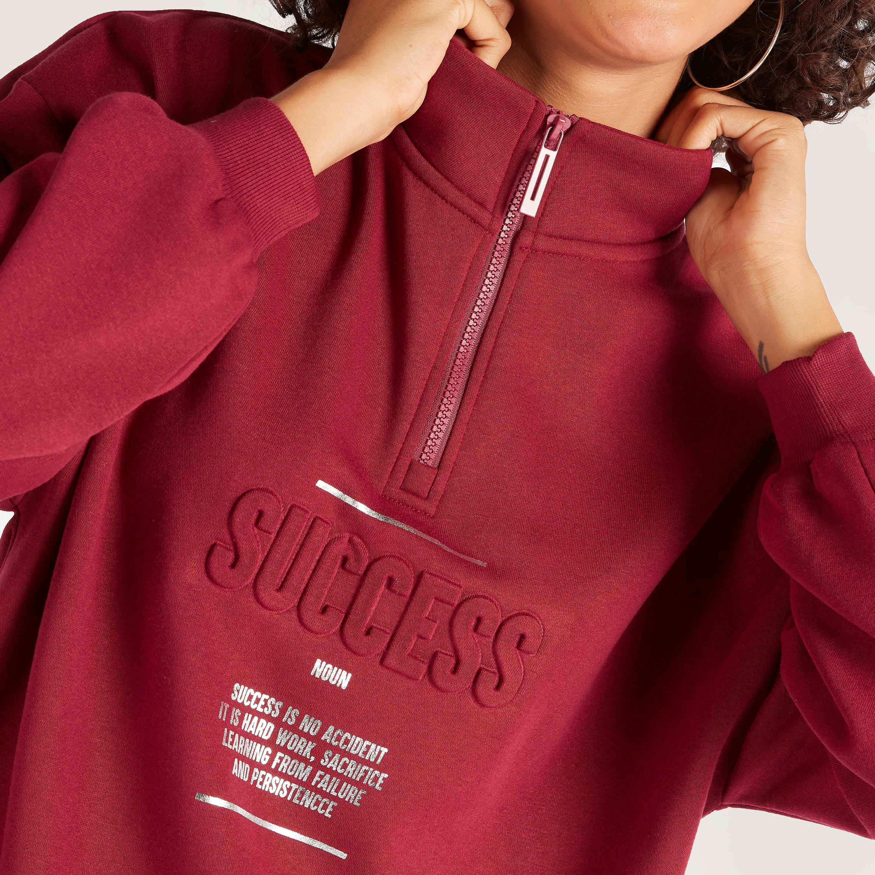 Embossed and Printed Sweatshirt with Half Zip Closure-women-winterwear-hoodiesandsweatshirts-sweatshirts-image-5