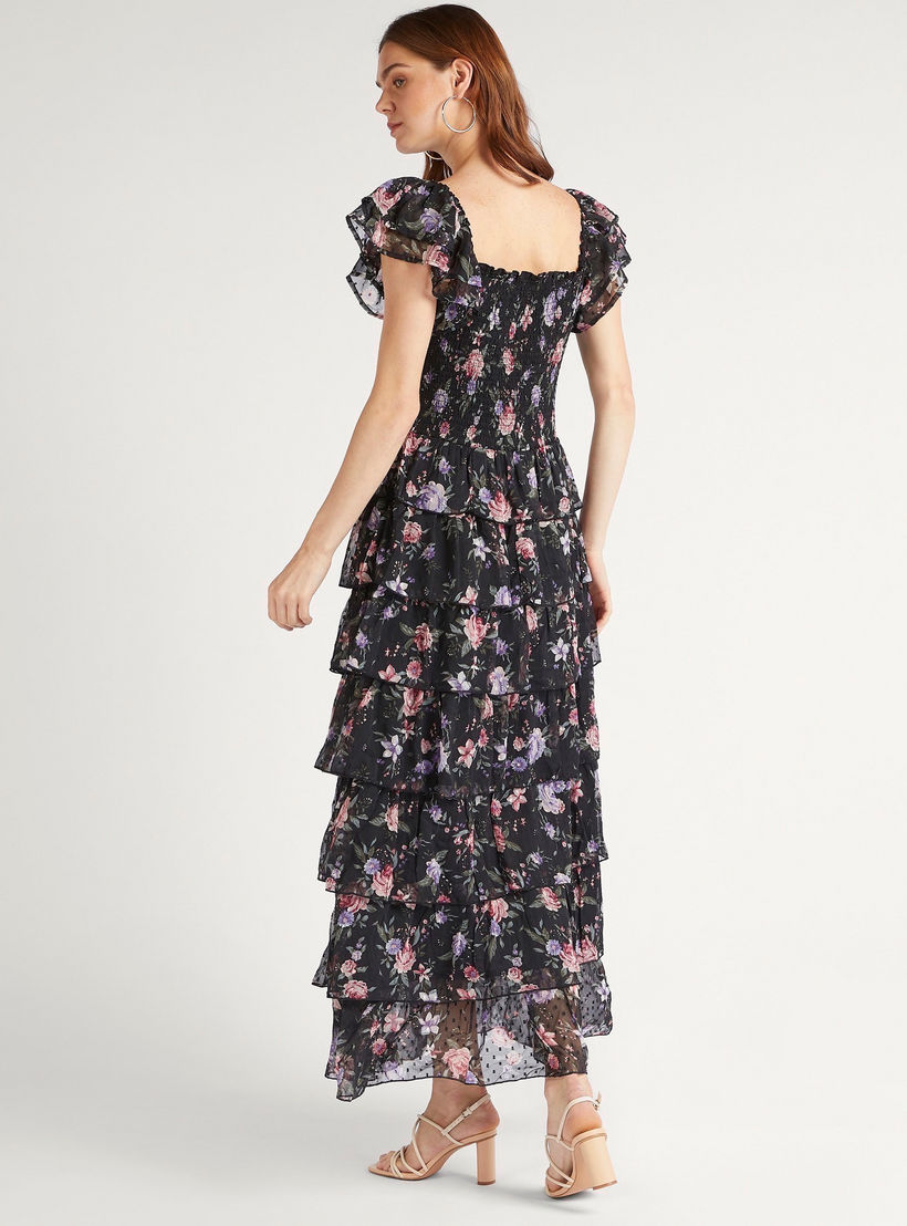 فستان طويل إيه لاين دون أكمام بطبعات أزهار وتفاصيل كشكش-women-clothing-dresses-image-4
