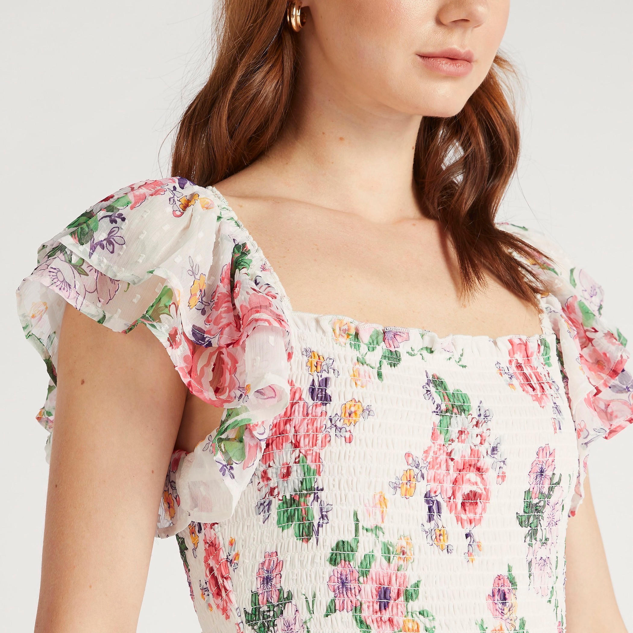 فستان طويل إيه لاين دون أكمام بياقة مربّعة وطبعات أزهار وتفاصيل كشكش-women-clothing-dresses-image-3
