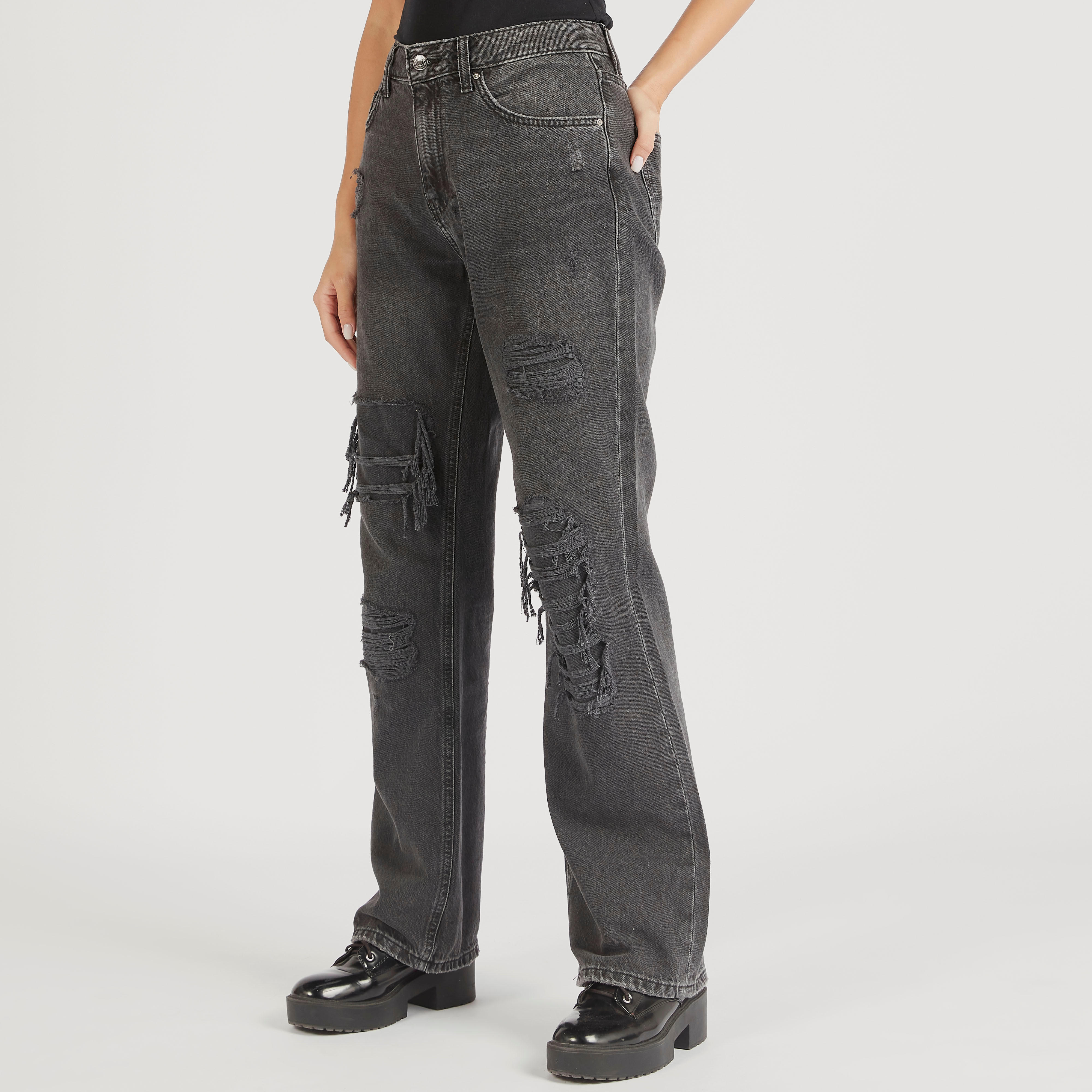 بنطلون جينز مضلع بخصر مرتفع وجيوب وأزرار للإغلاق-women-clothing-bottoms-jeans-image-1