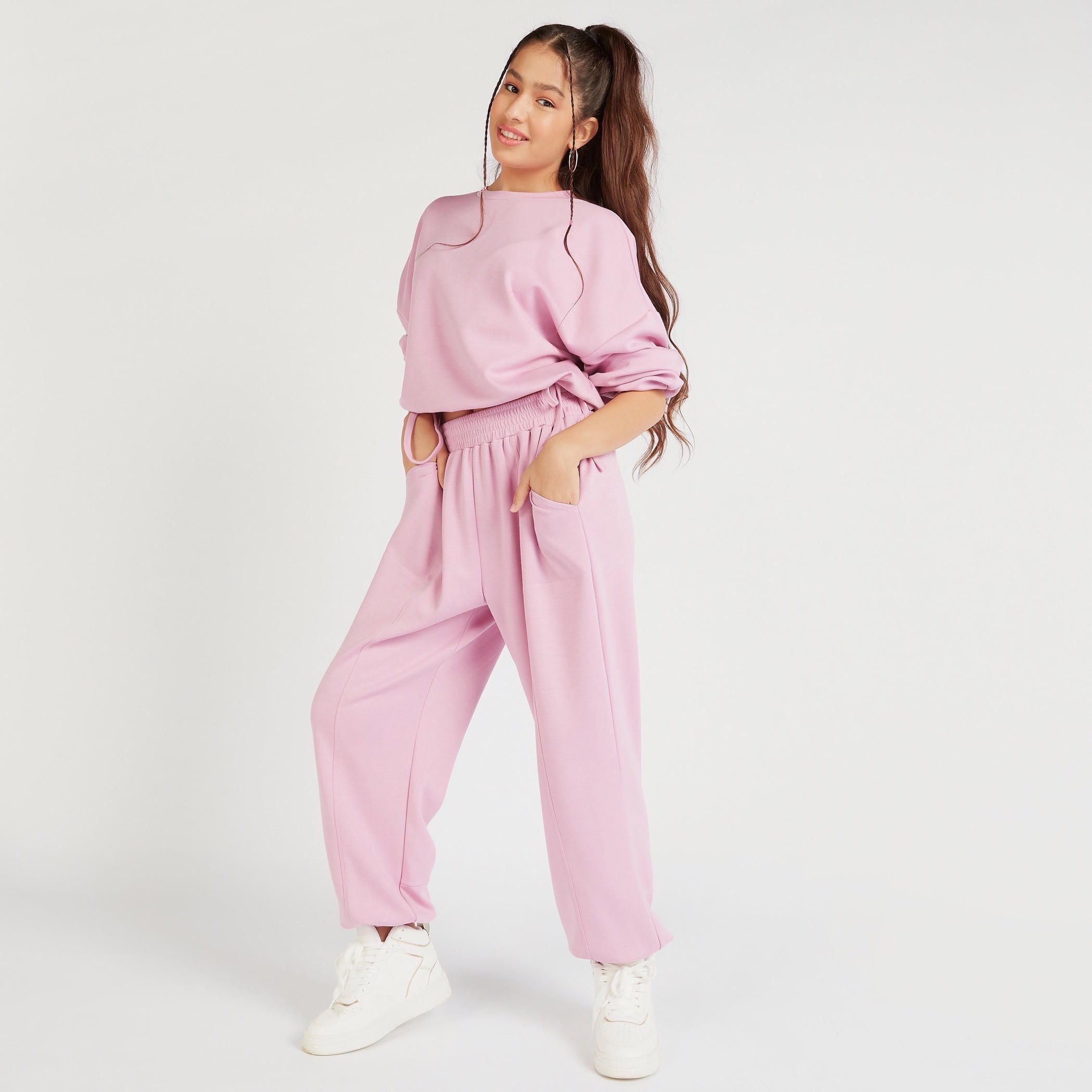 Solid Crew Neck Sweatshirt with Long Sleeves and Waist Tie-Ups-women-winterwear-hoodiesandsweatshirts-sweatshirts-image-2