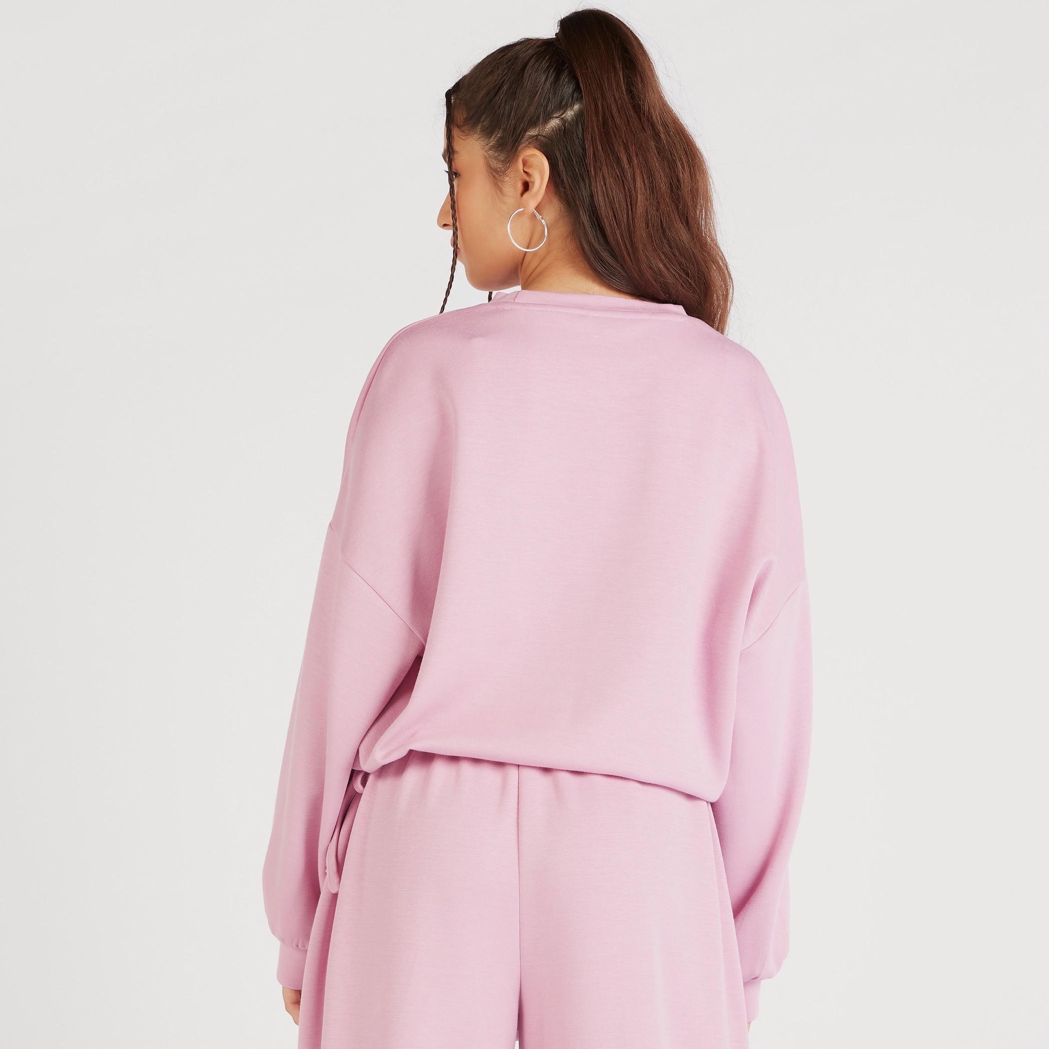 Solid Crew Neck Sweatshirt with Long Sleeves and Waist Tie-Ups-women-winterwear-hoodiesandsweatshirts-sweatshirts-image-4