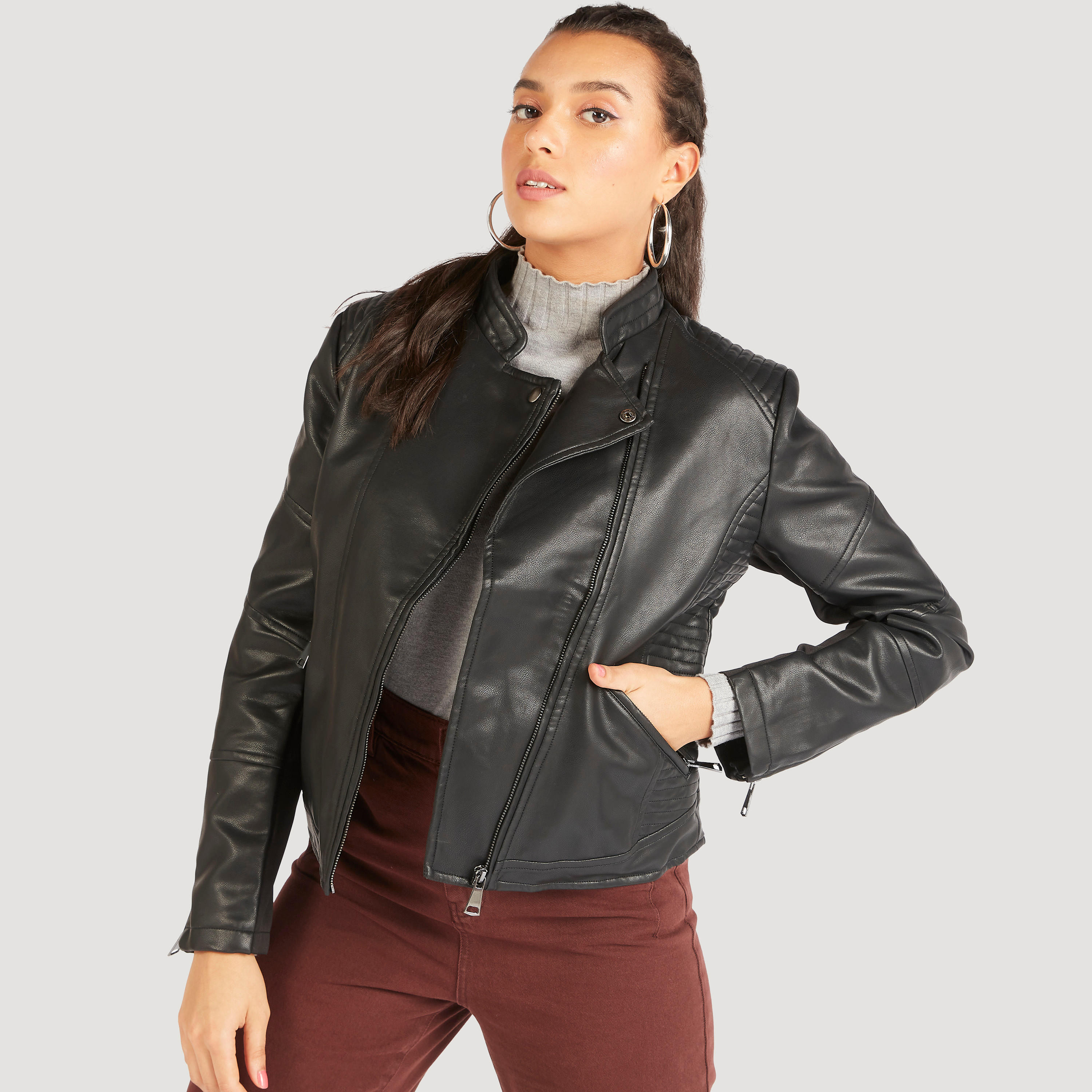 جاكيت بايكر بسحّاب وأكمام طويلة وجيوب-women-winterwear-coatsandjackets-jackets-image-5