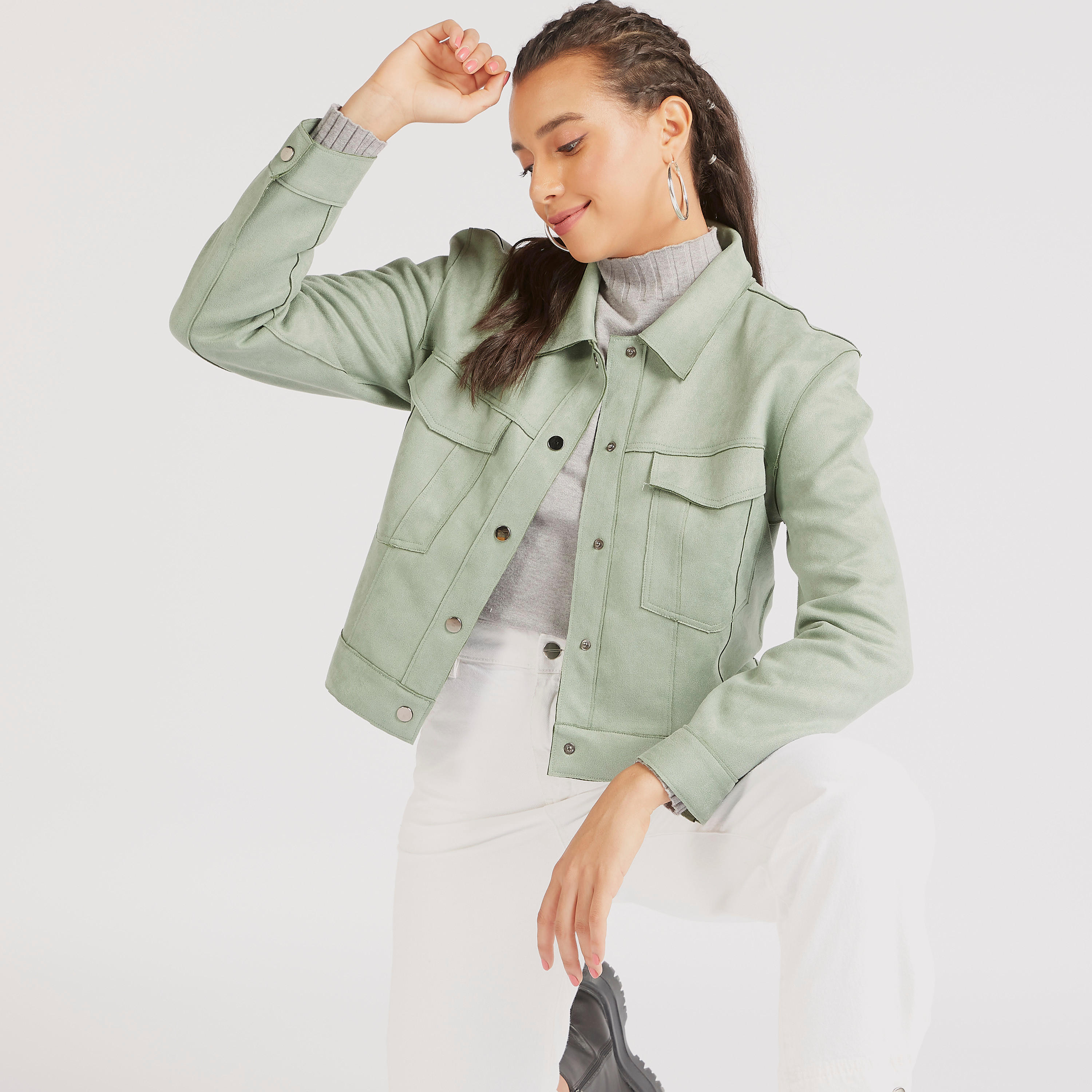 جاكيت خفيف سادة بزر علوي وأكمام طويلة وجيوب-women-winterwear-coatsandjackets-jackets-image-7