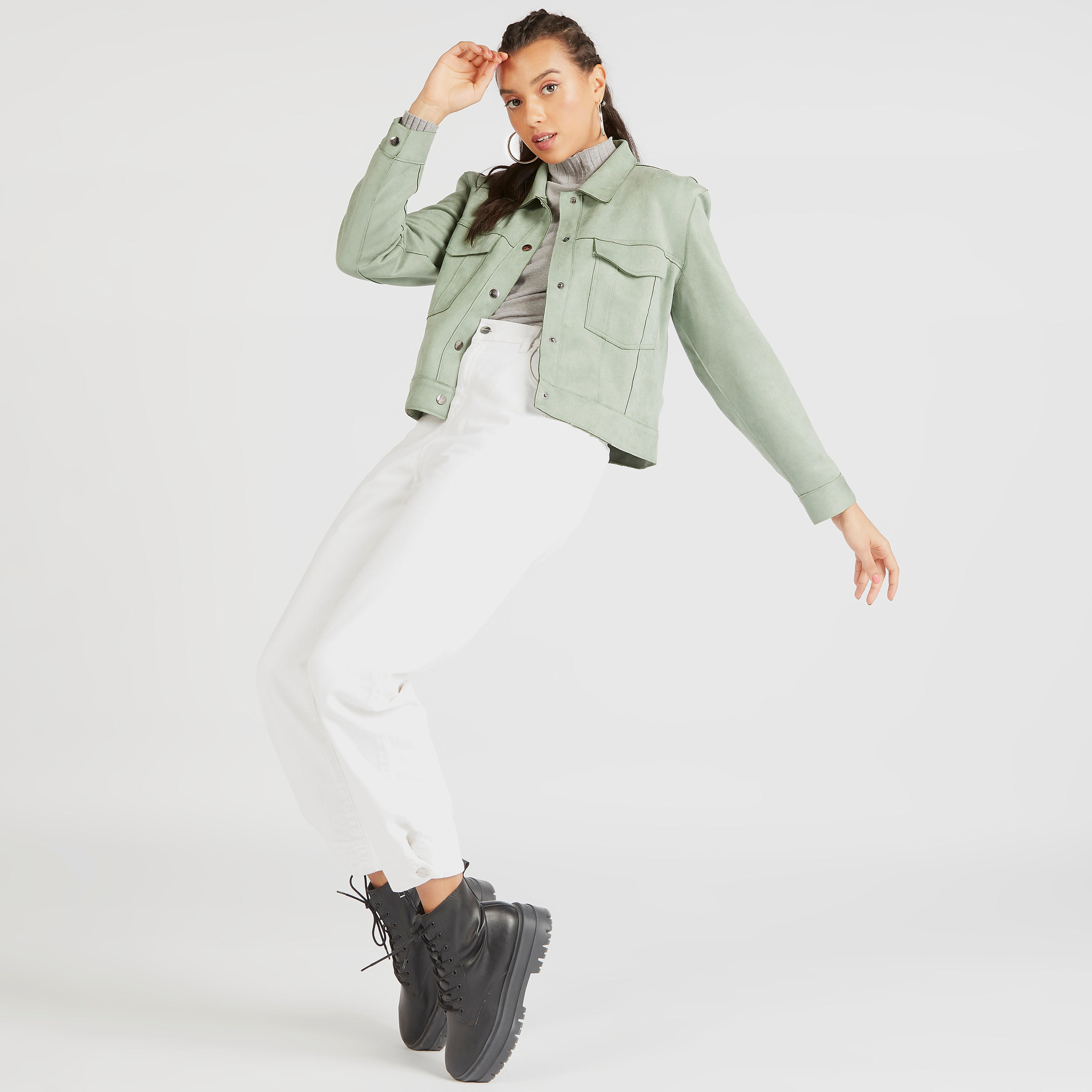 جاكيت خفيف سادة بزر علوي وأكمام طويلة وجيوب-women-winterwear-coatsandjackets-jackets-image-6